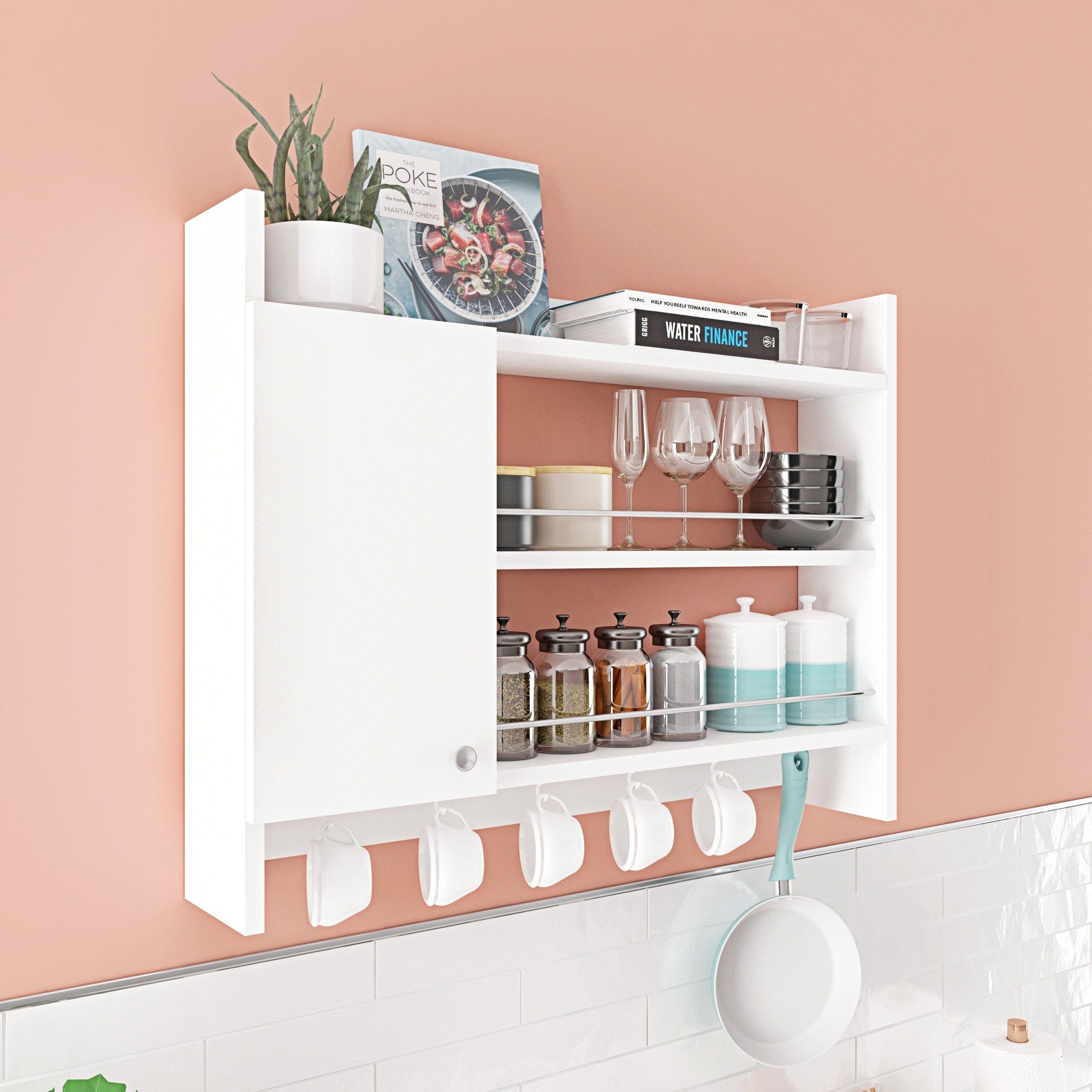 Prateleira de cozinha branca elegante, 85 x 15 x 65 cm | Painel de partículas 100% revestido em melamina, 18 mm de espessura | Montável na parede com inúmeras prateleiras, design moderno