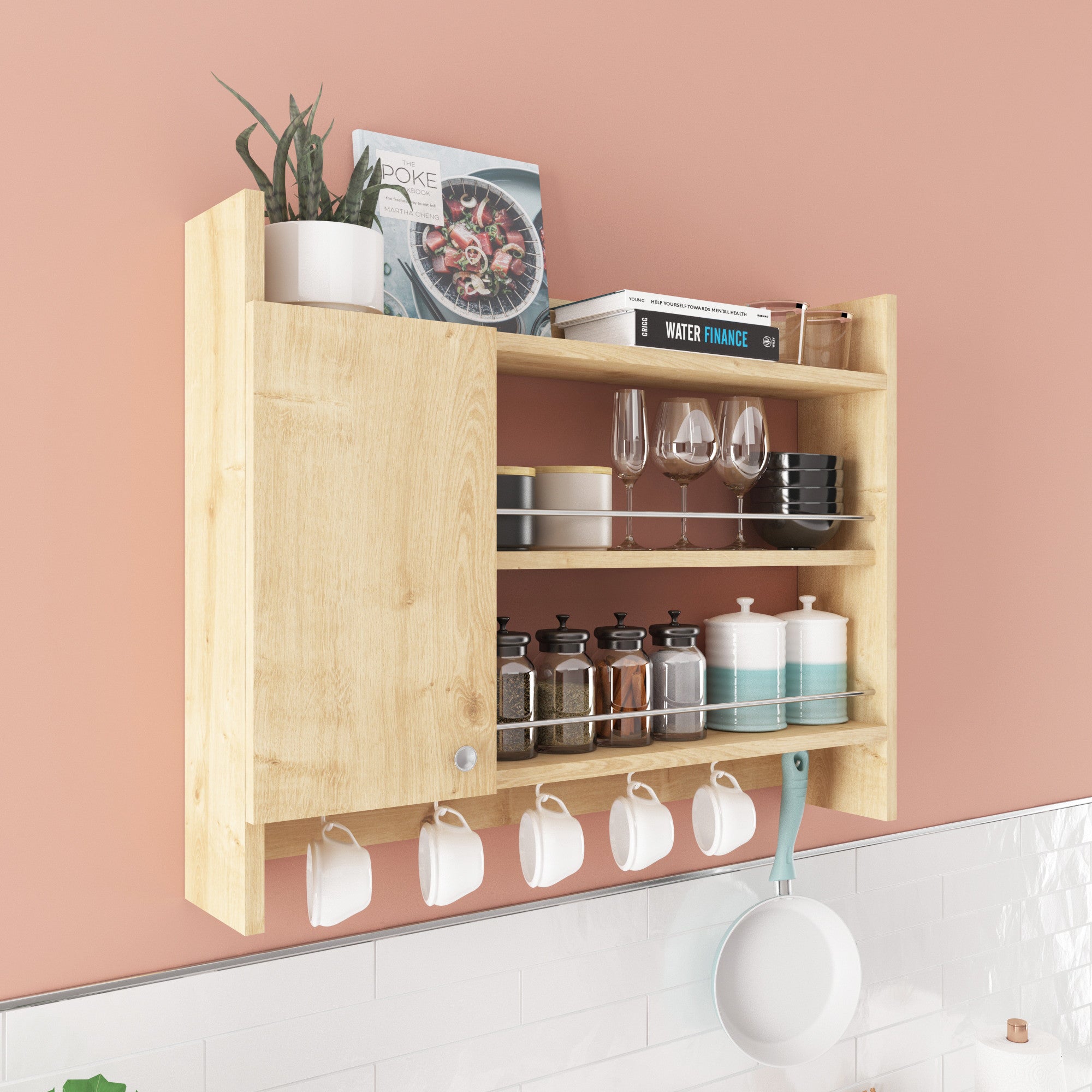 Prateleira de cozinha elegante, cor carvalho, 85 x 15 x 65 cm | Painel de partículas 100% revestido de melamina, 18 mm de espessura | Montável na parede com inúmeras prateleiras, design moderno