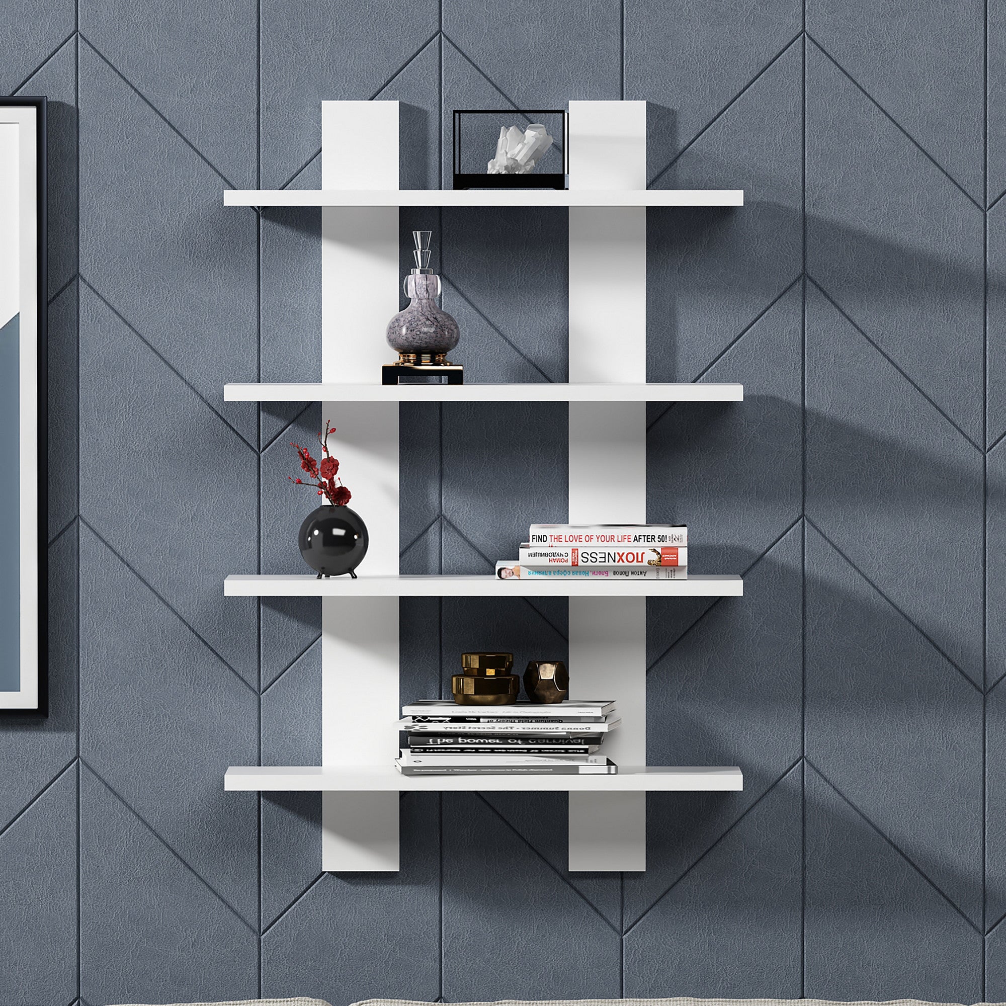 Prateleira de Parede Escandinava, Branca, 59,6 x 16,4 x 90 cm | Painel de Partículas 100% Revestido com Melamina, 18 mm de Espessura | Solução de Armazenamento Elegante e Funcional para Casa e Escola