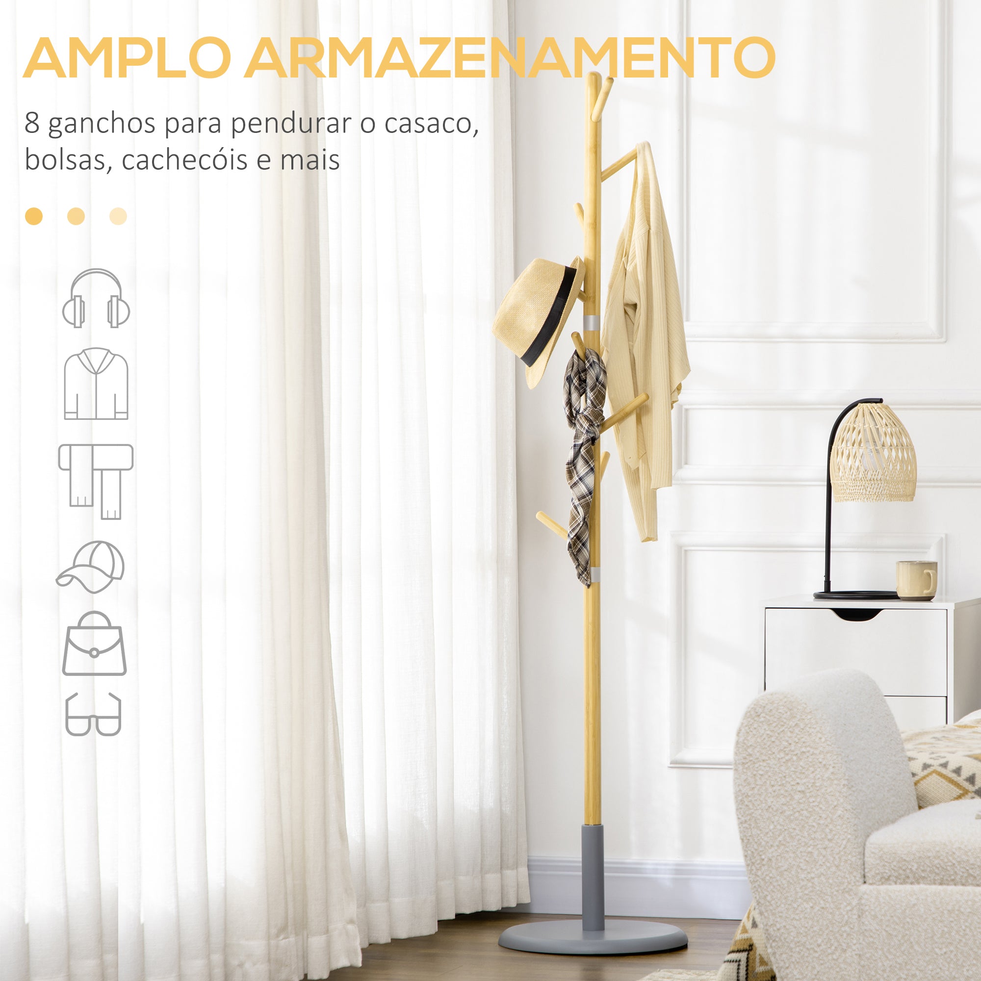 Cabide de Pé Moderno Branco e Cinza Ø37,8x175,6 cm