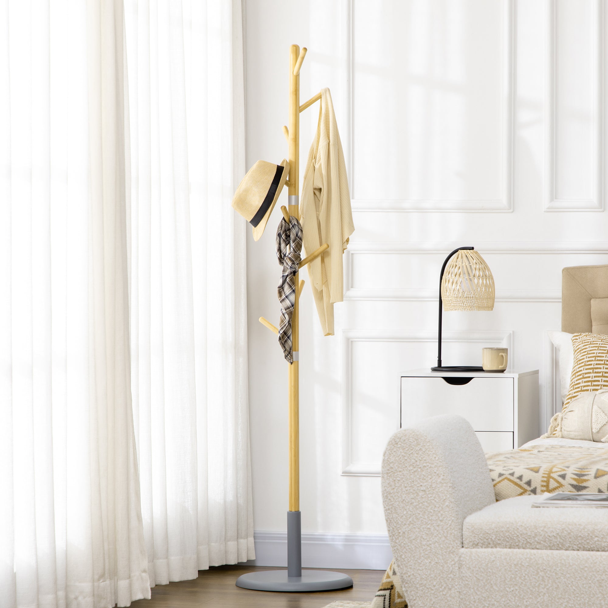 Cabide de Pé Moderno Branco e Cinza Ø37,8x175,6 cm