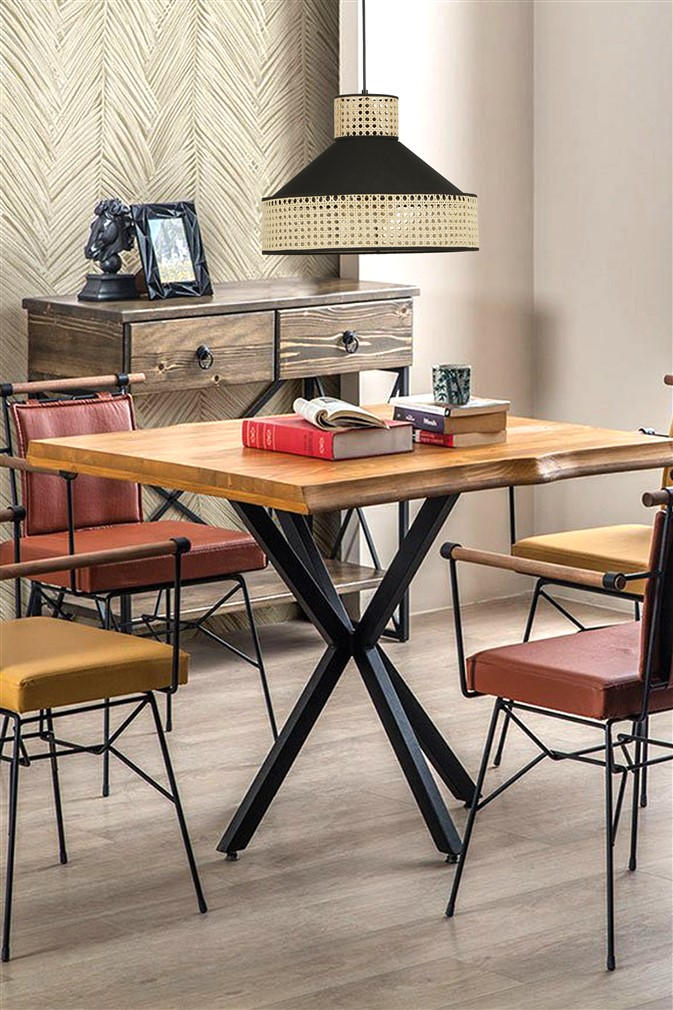 Candeeiro de Teto – 70 cm – Preto e Rattan