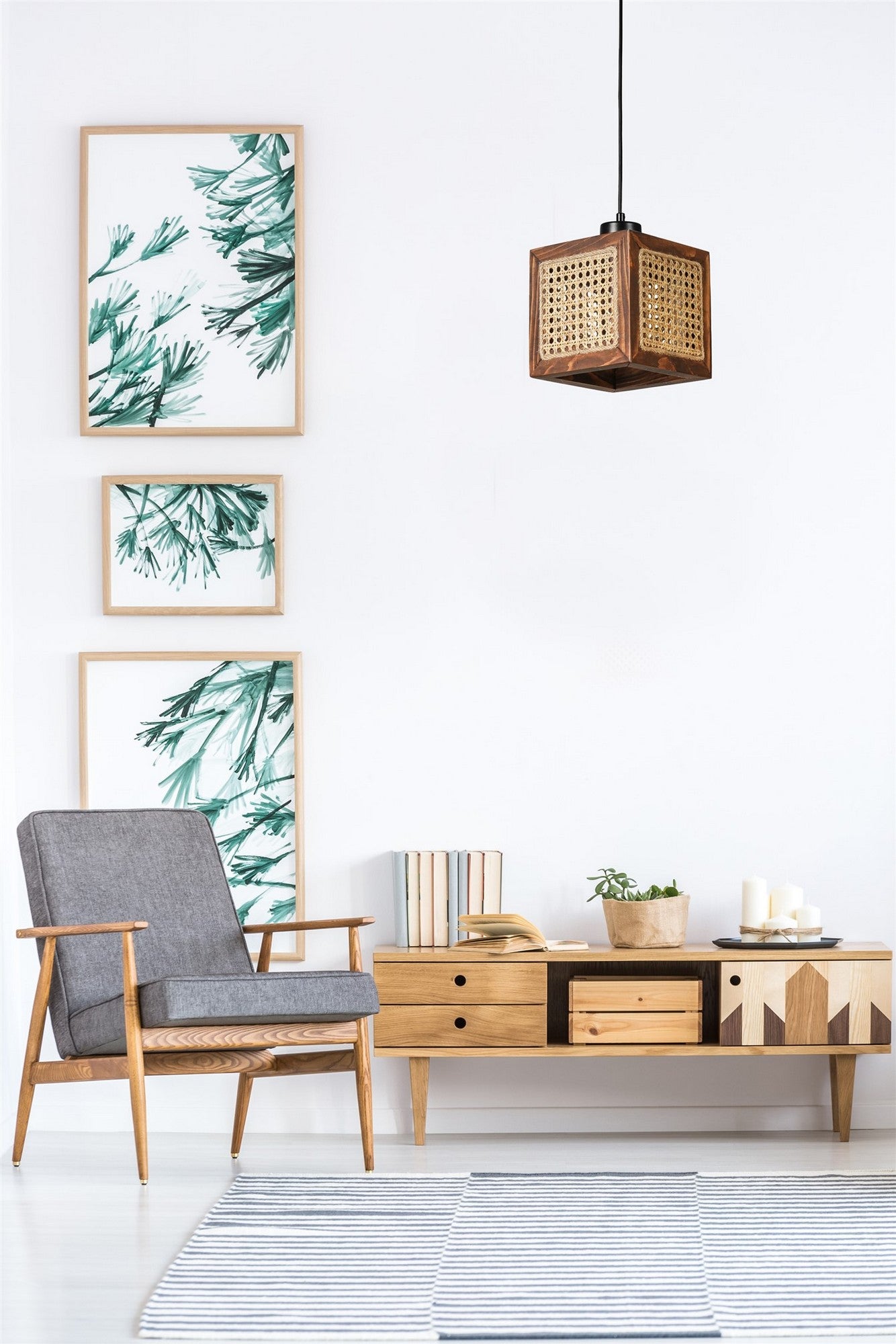 Candeeiro de Teto – 70 cm – Rattan e Nogueira – Madeira