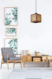 Candeeiro de Teto – 70 cm – Rattan e Nogueira – Madeira