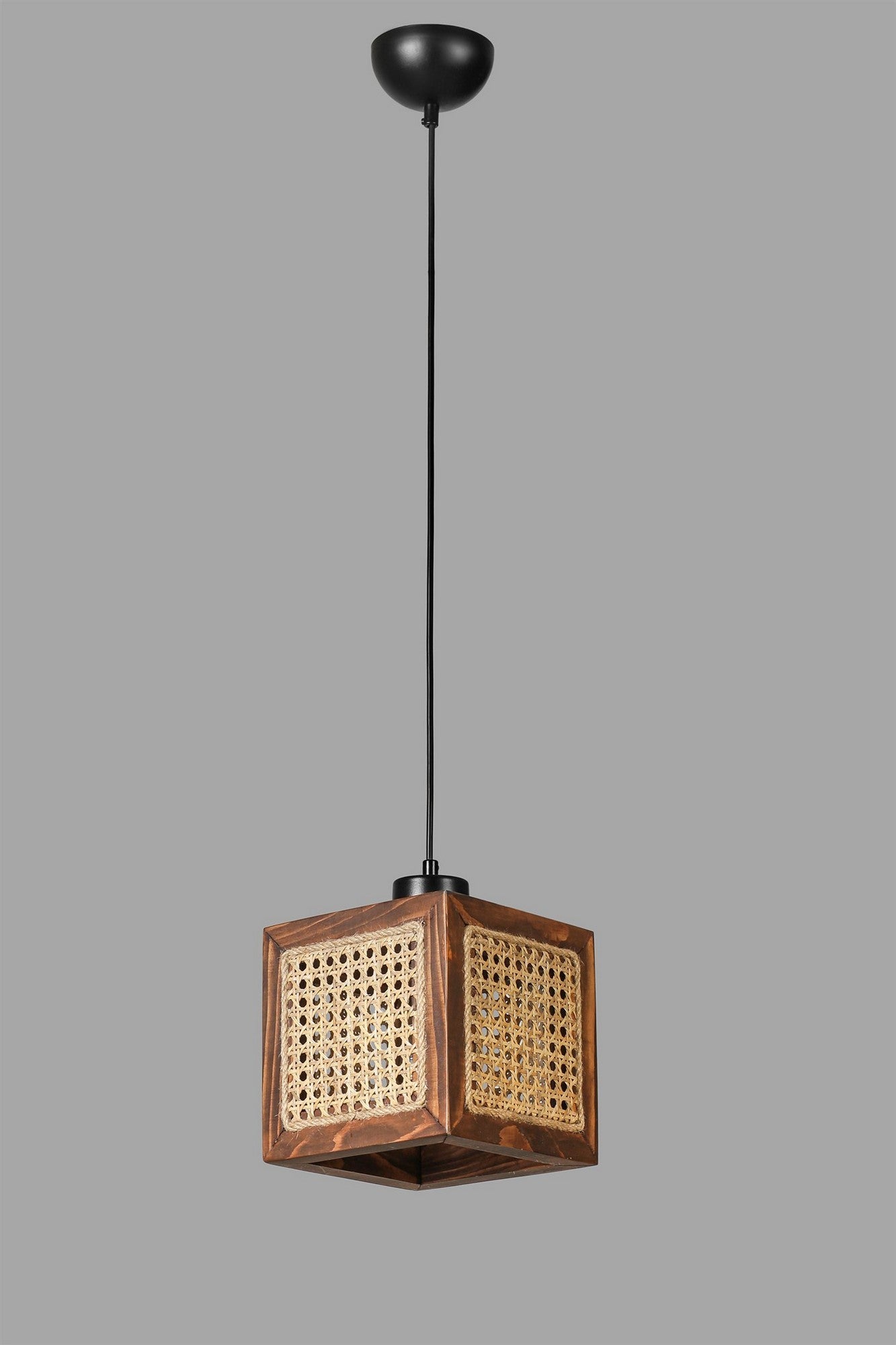 Candeeiro de Teto – 70 cm – Rattan e Nogueira – Madeira