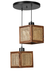 Candeeiro de Teto – 70 cm – Rattan e Nogueira – Madeira de Fir