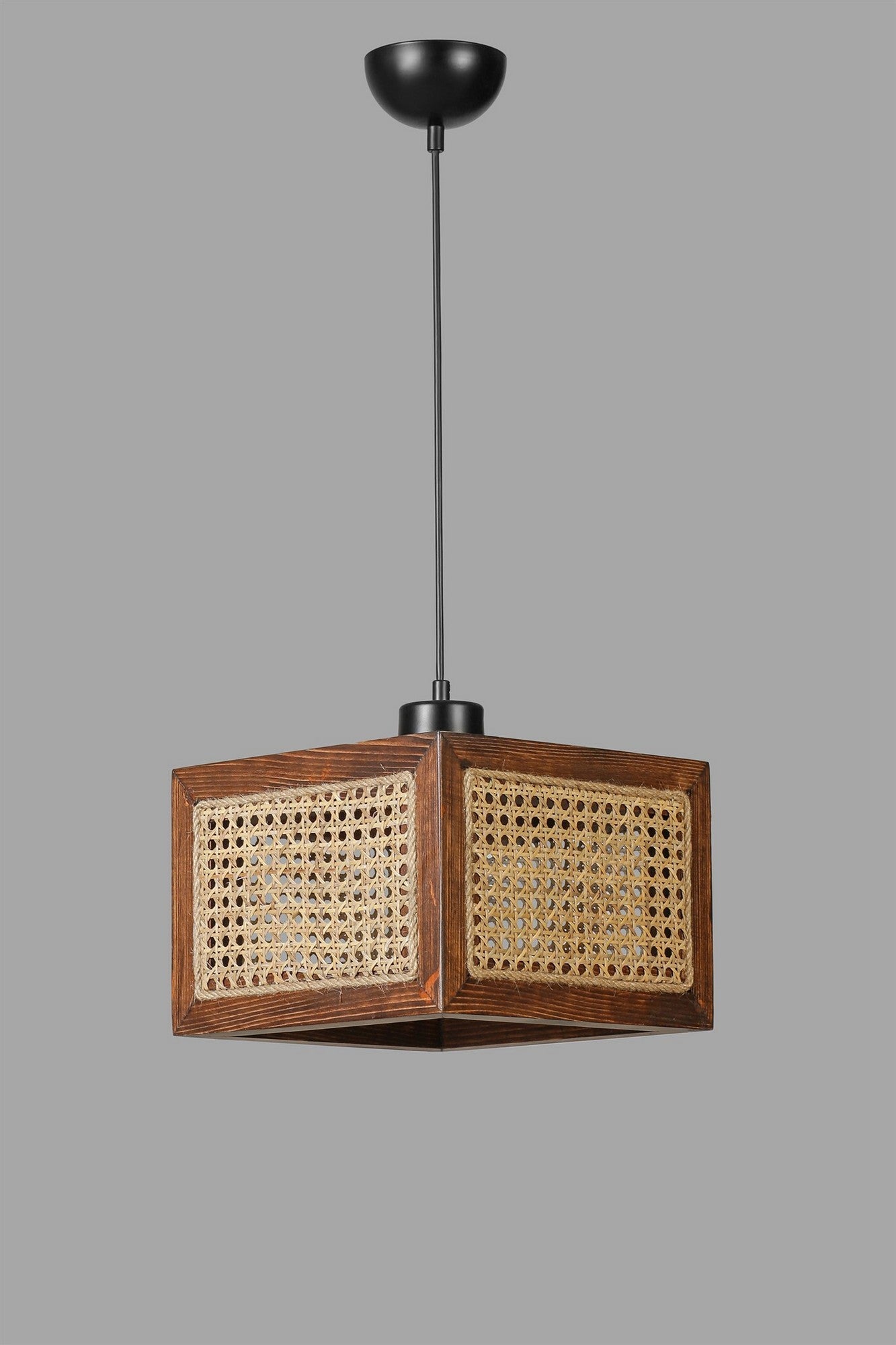 Candeeiro de Teto – 70 cm – Rattan e Nogueira – Madeira de Fir