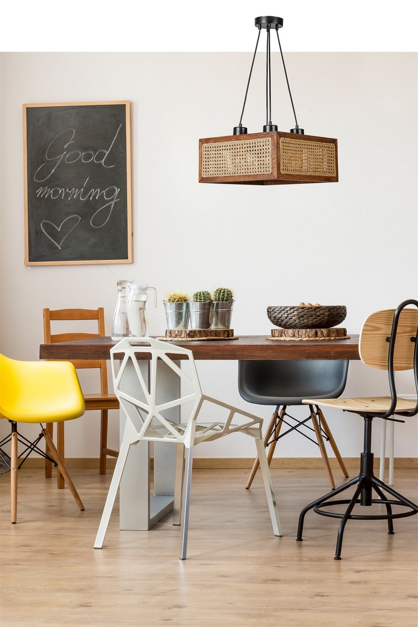 Candeeiro de Teto – 70 cm – Rattan e Nogueira – Madeira de Fir