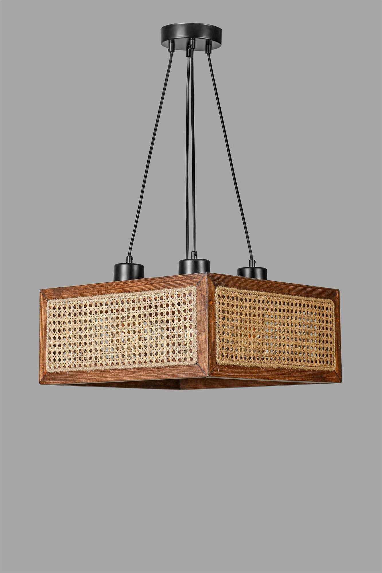 Candeeiro de Teto – 70 cm – Rattan e Nogueira – Madeira de Fir