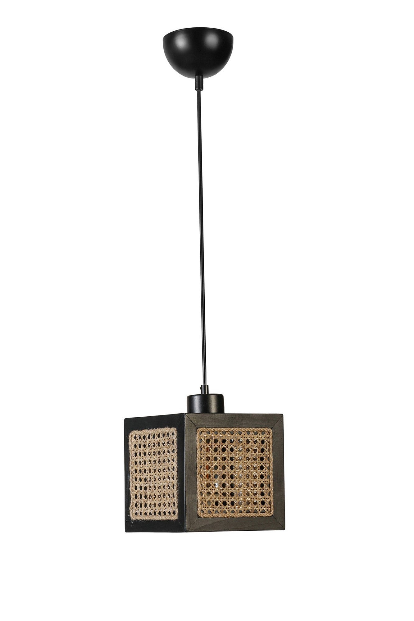 Candeeiro de Teto – 70 cm – Preto – Madeira de Fir e Rattan