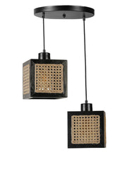 Candeeiro de Teto - 70 cm - Rattan e Preto - Madeira de Fir