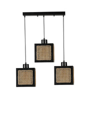Candeeiro de Teto – 70 cm – Preto – Madeira e Rattan