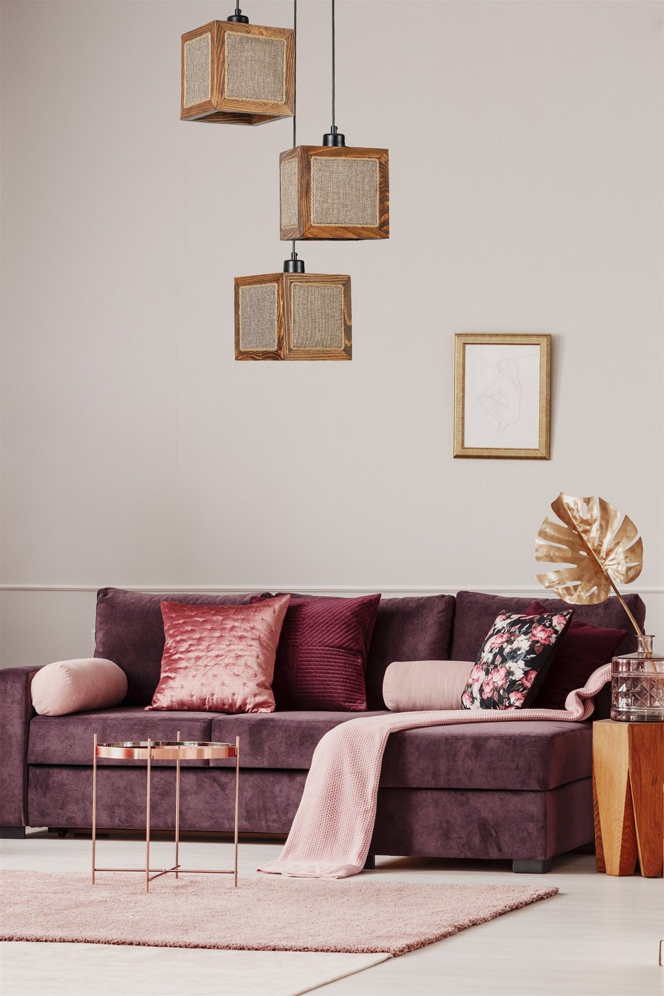 Candeeiro de Teto – 70 cm – Rattan, Nogueira, Preto – Madeira de Fir