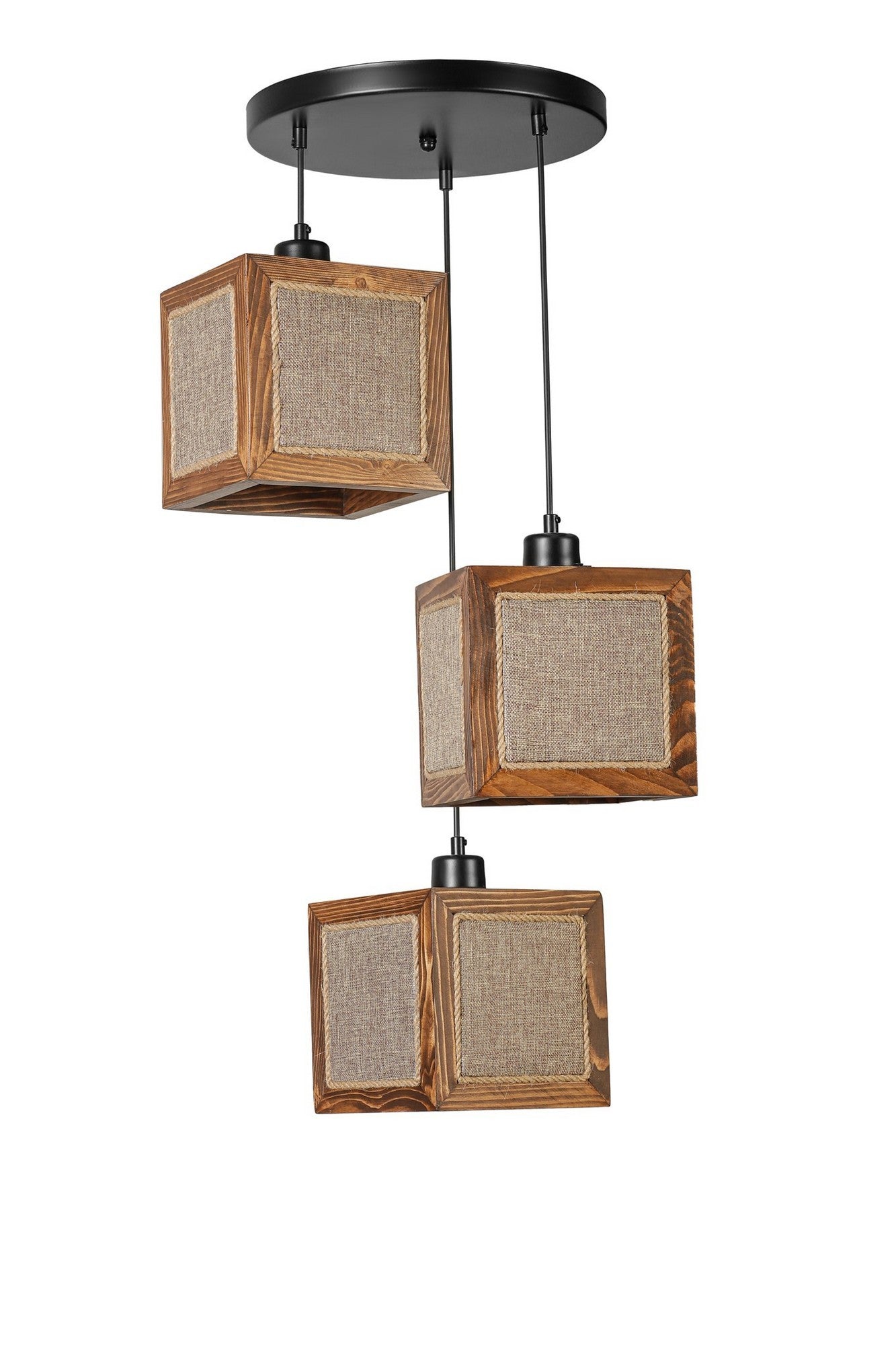 Candeeiro de Teto – 70 cm – Rattan, Nogueira, Preto – Madeira de Fir