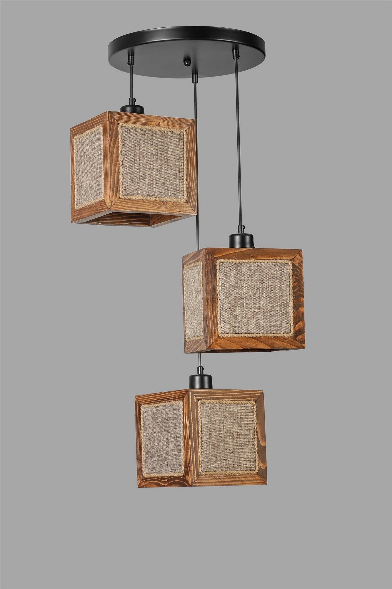 Candeeiro de Teto – 70 cm – Rattan, Nogueira, Preto – Madeira de Fir