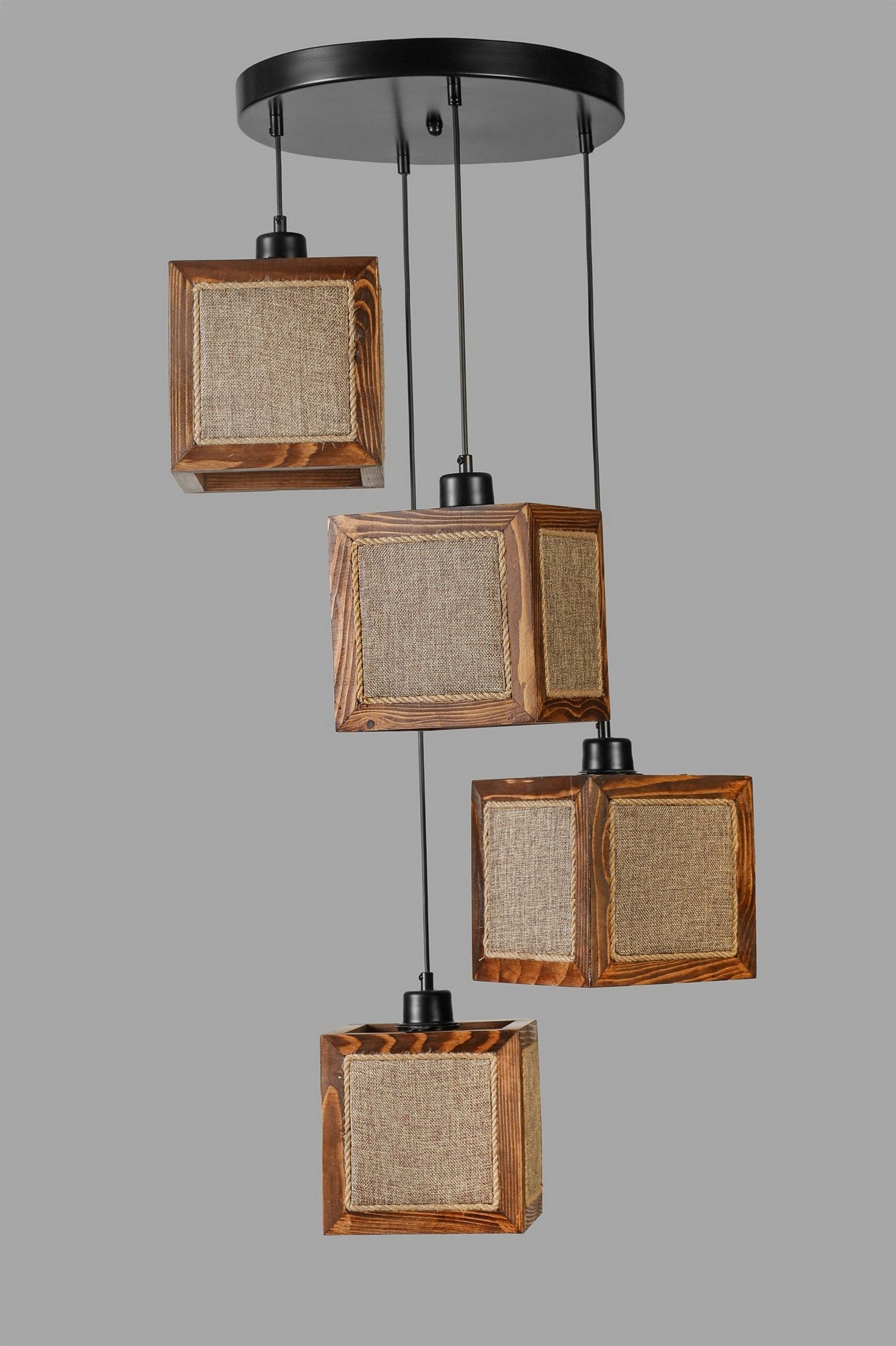 Candeeiro de Teto – 18 x 18 cm – Rattan, Nogueira, Preto – Madeira