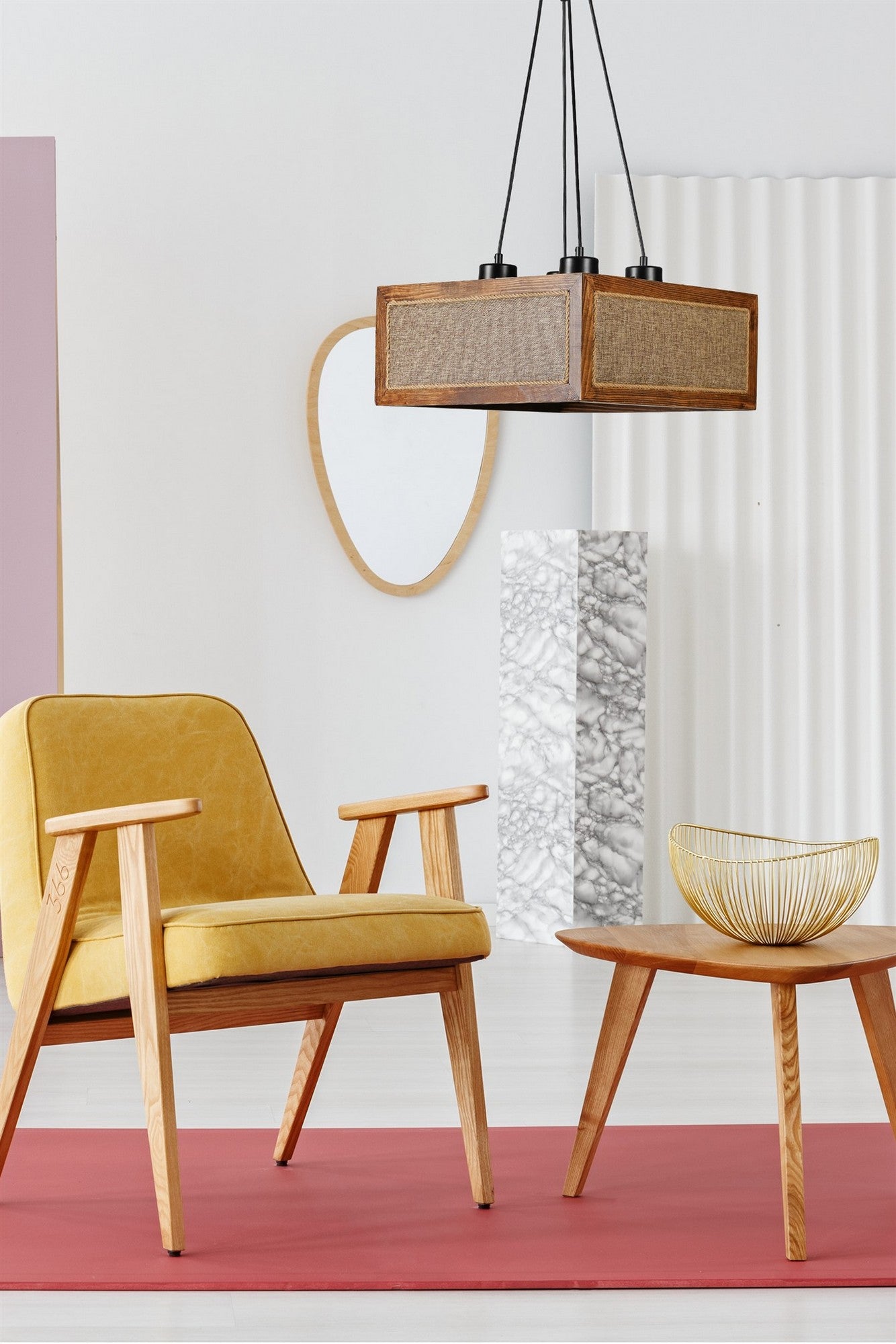 Candeeiro de Teto – 41 x 41 cm – Preto – Rattan e madeira de fir