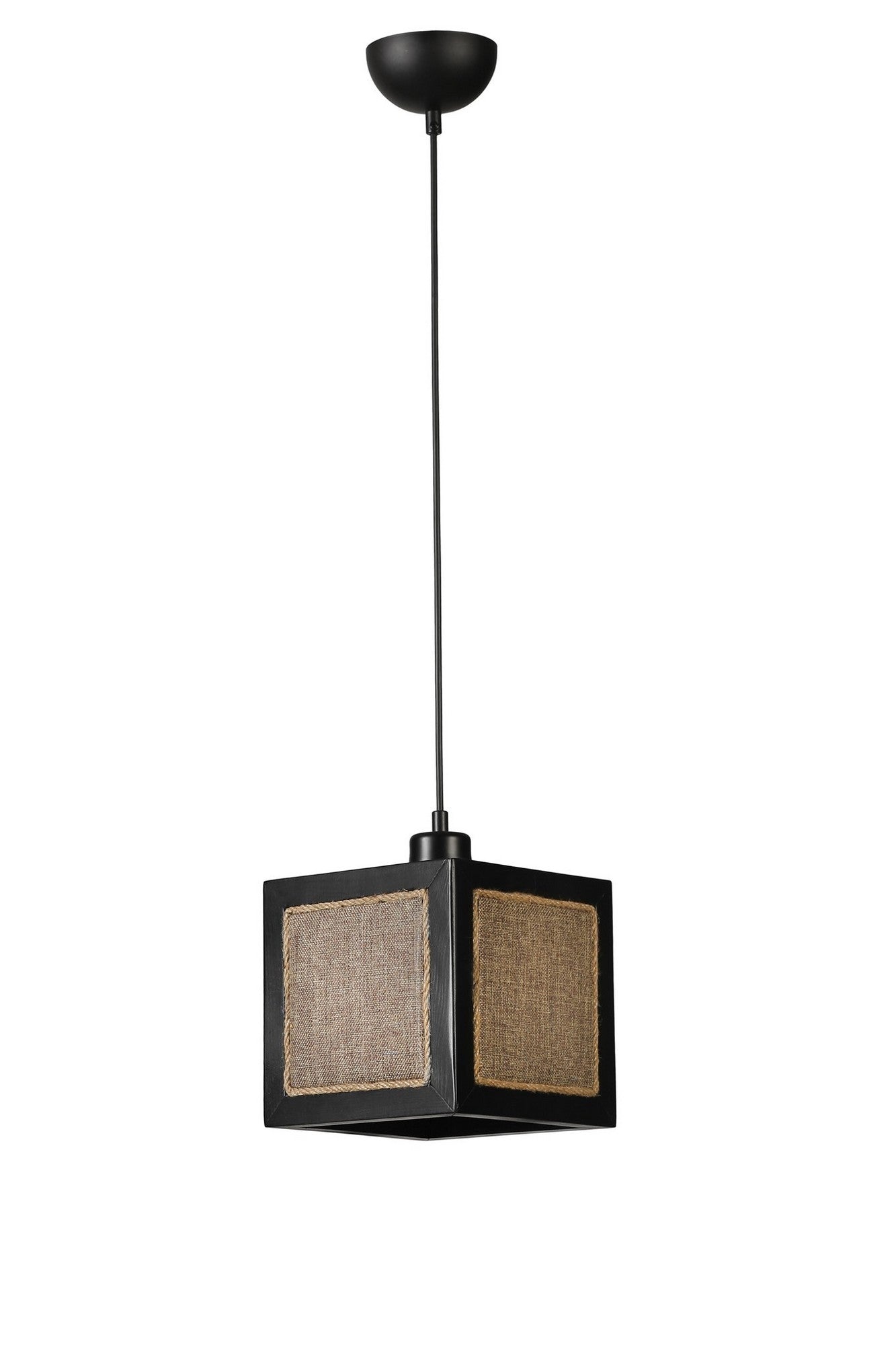 Candeeiro de Teto – 70 cm – Preto e Rattan – Madeira de Fir