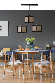 Candeeiro de Teto – 70 cm – Preto e Rattan – Madeira de Fir