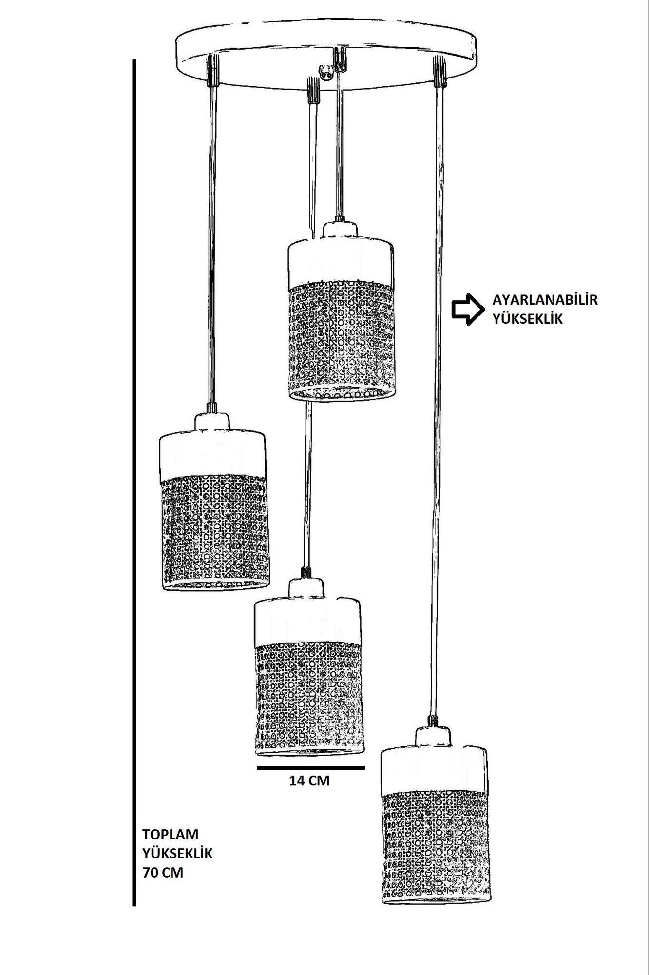 Candeeiro de Teto – 70 cm – Rattan e Dourado – Metal e Rattan