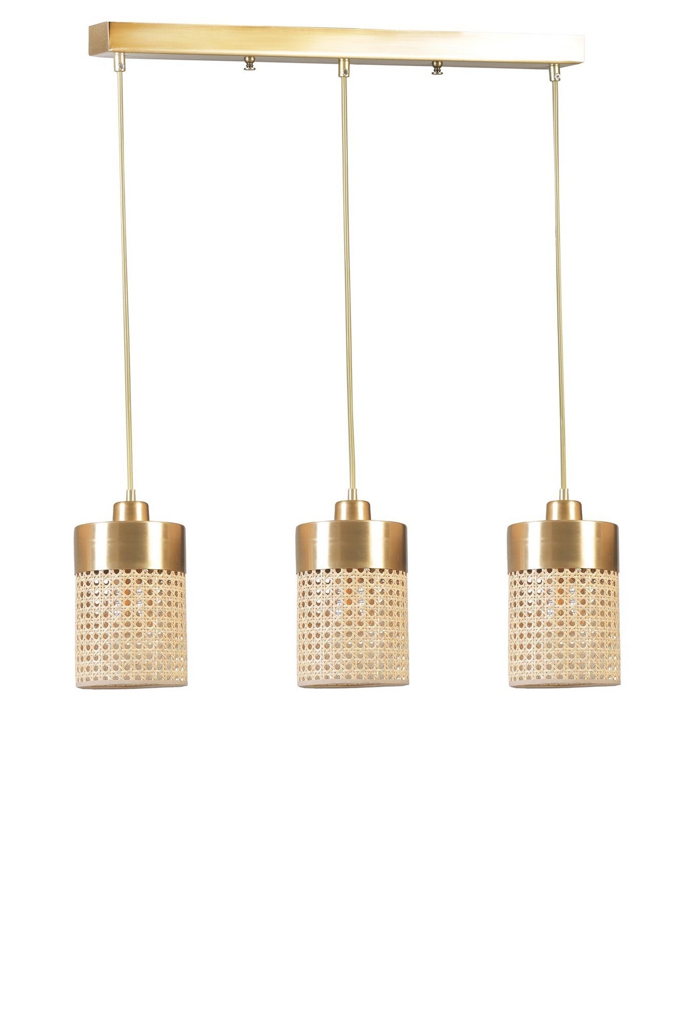 Candeeiro de Teto - 70 cm - Dourado - Metal e Rattan