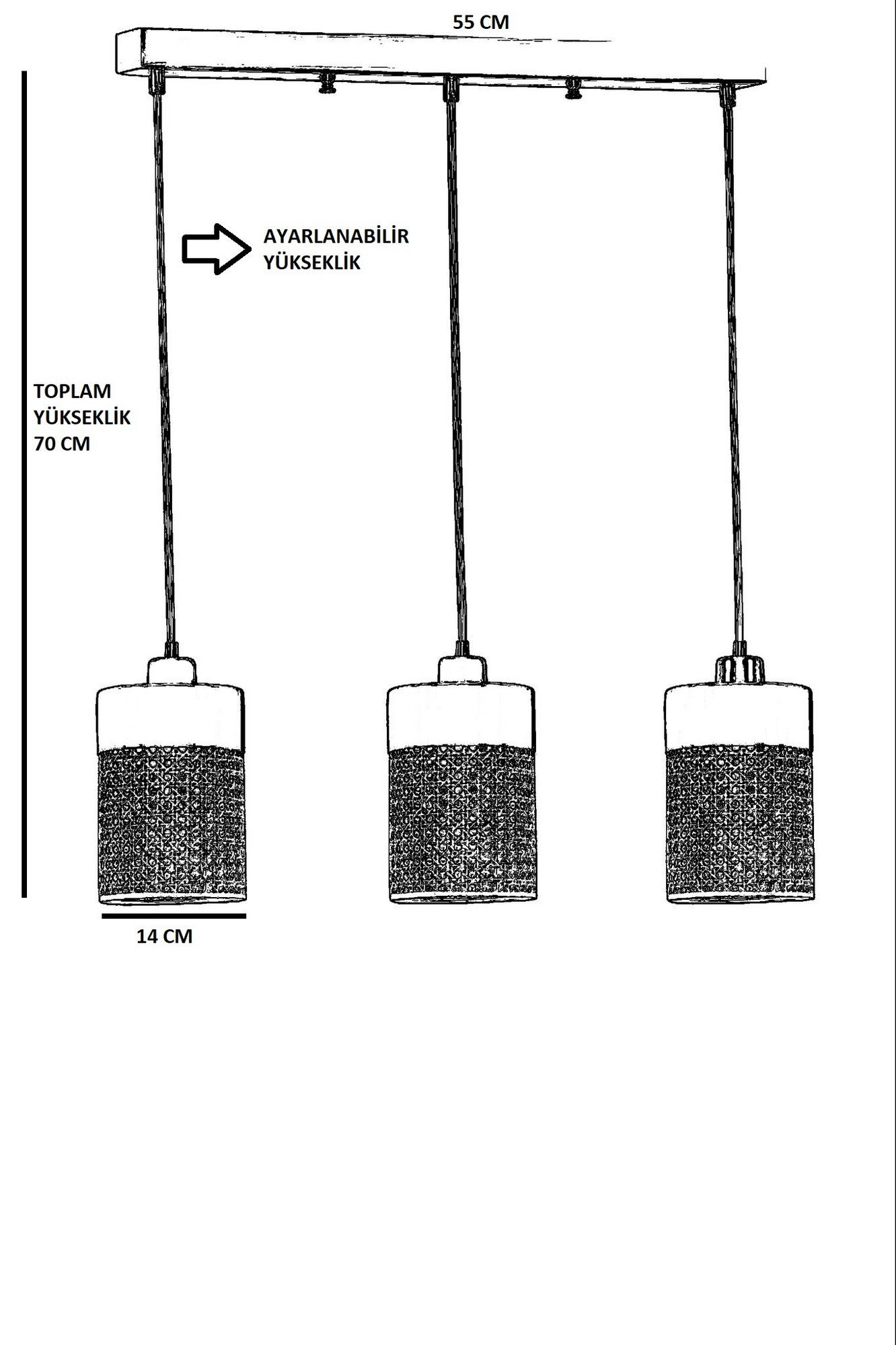 Candeeiro de Teto - 70 cm - Dourado - Metal e Rattan