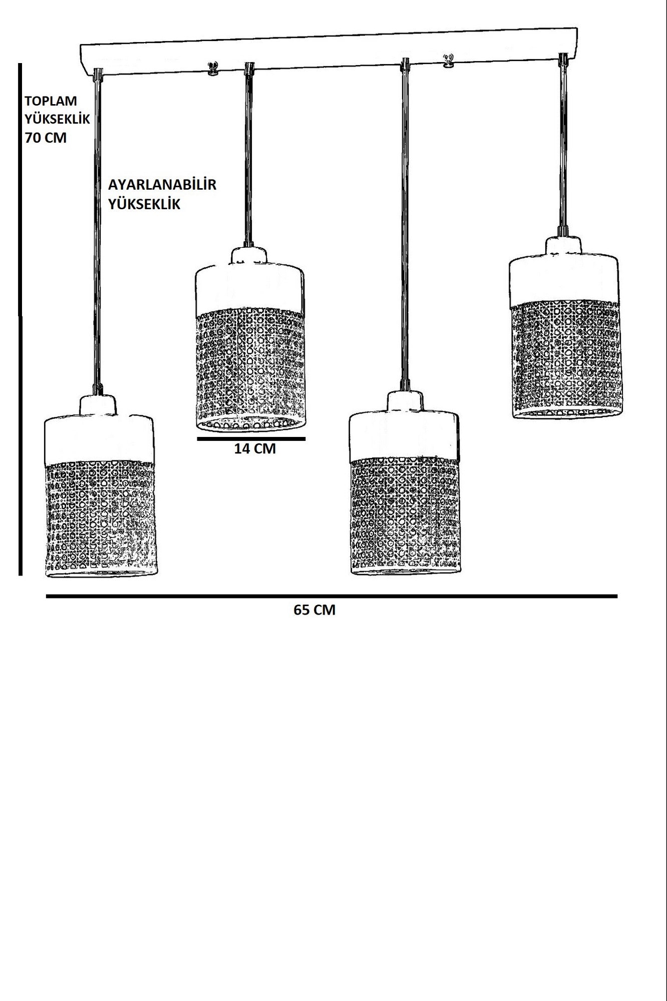 Candeeiro de Teto – 70 cm – Dourado – Metal e Rattan
