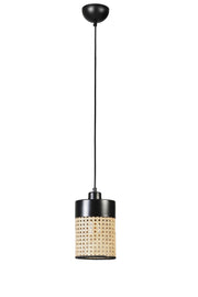 Candeeiro de Teto – 70 cm – Preto e Rattan Natural – Metal e Rattan