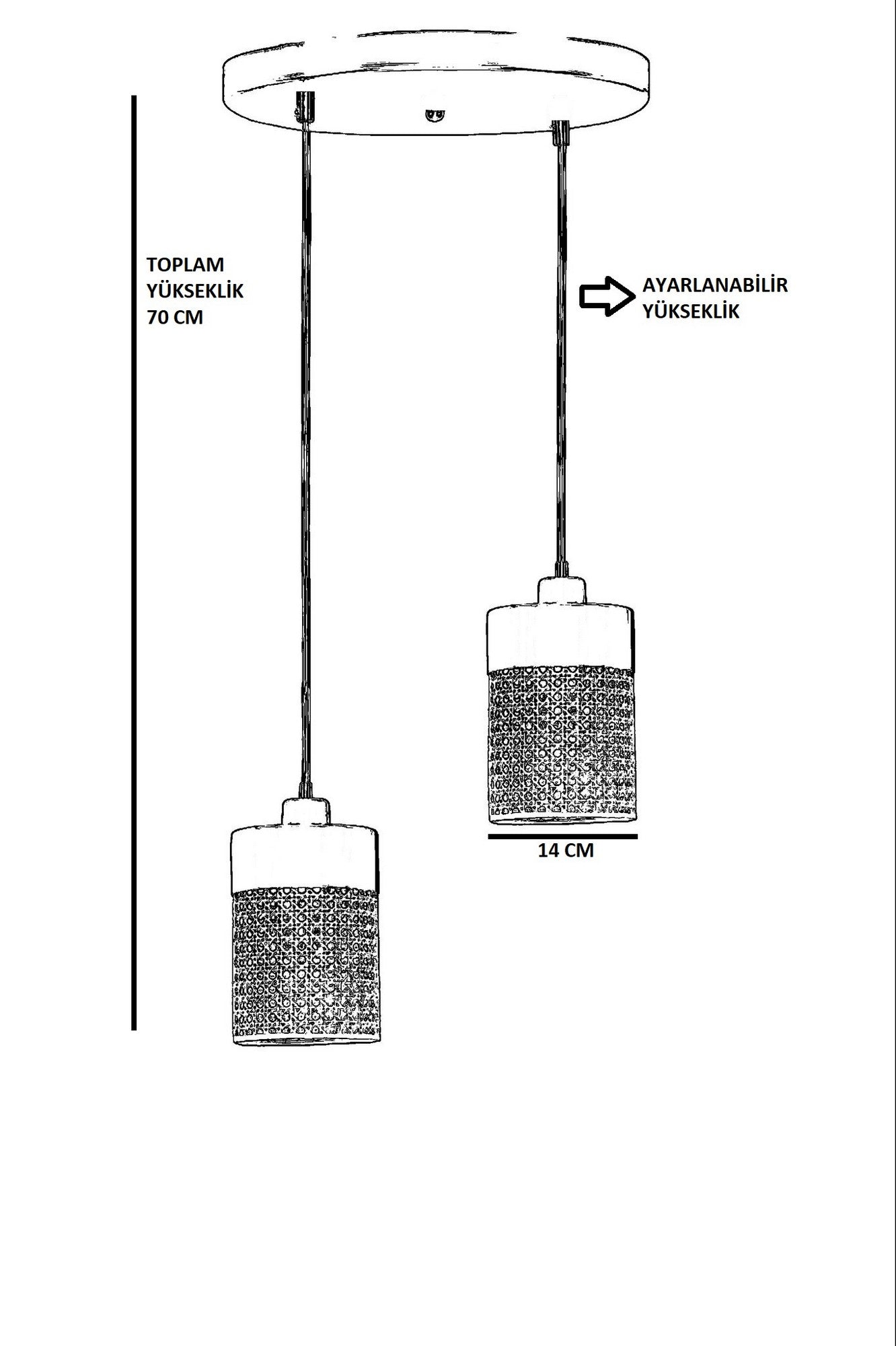 Candeeiro de Teto – 70 cm – Preto – Metal e Rattan