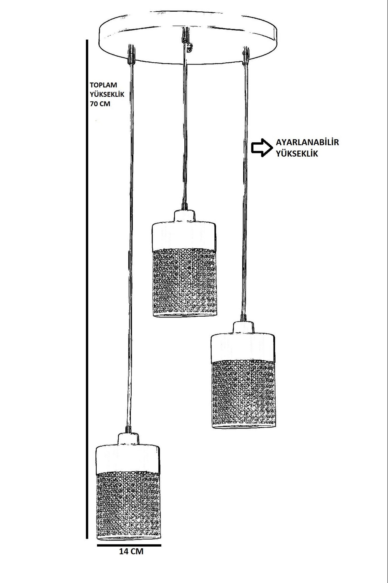 Candeeiro de Teto – 70 cm – Preto – Rattan