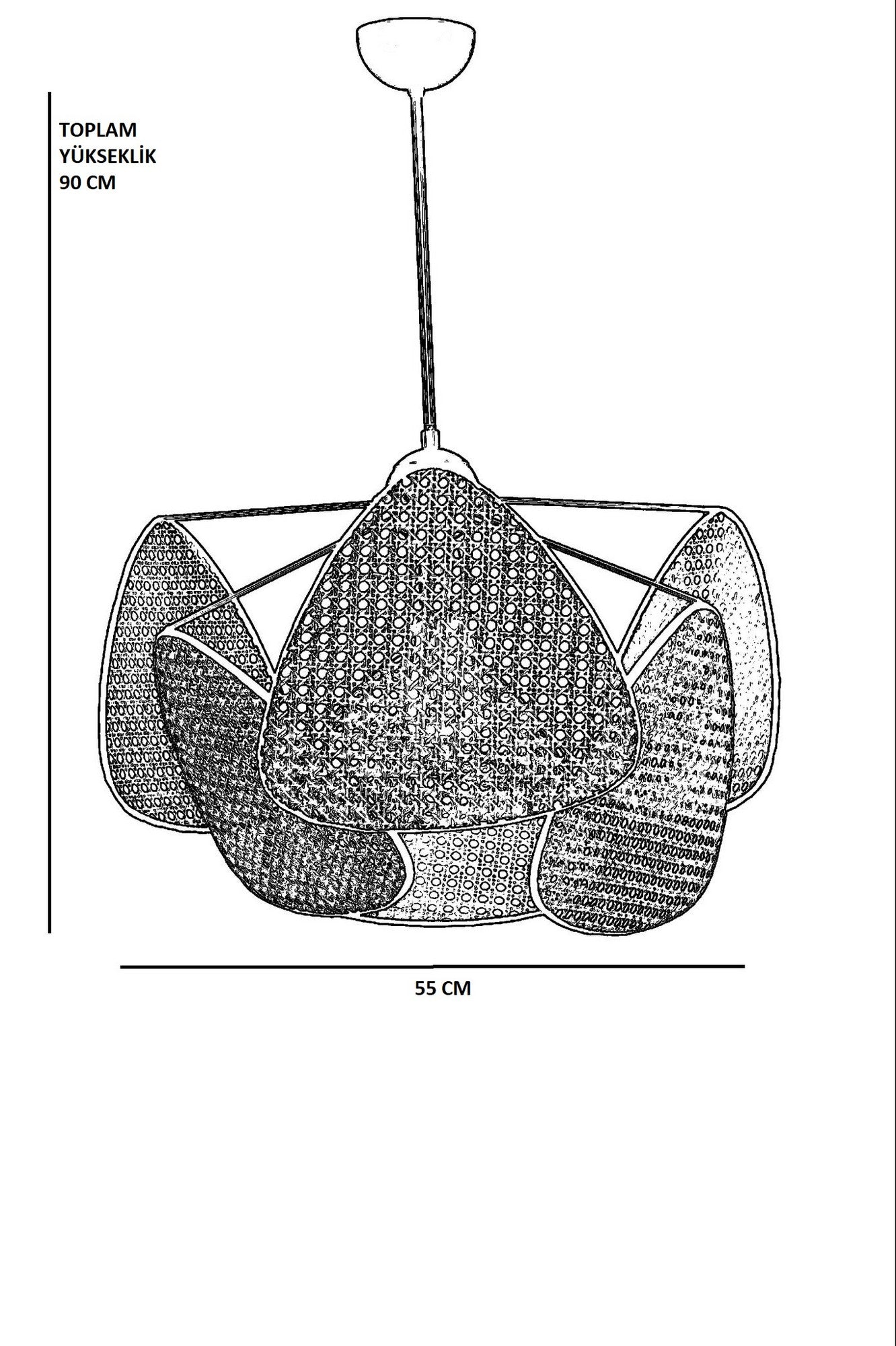 Candeeiro de Teto – 55 cm – Rattan – Metal