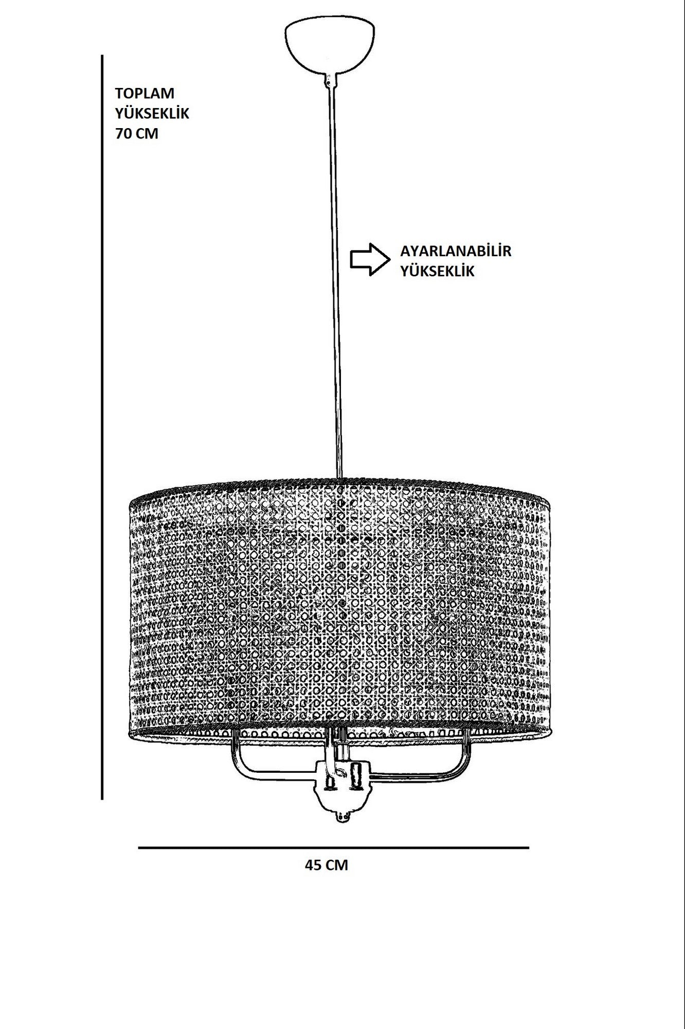 Candeeiro de Teto – 70 cm – Rattan – Metal