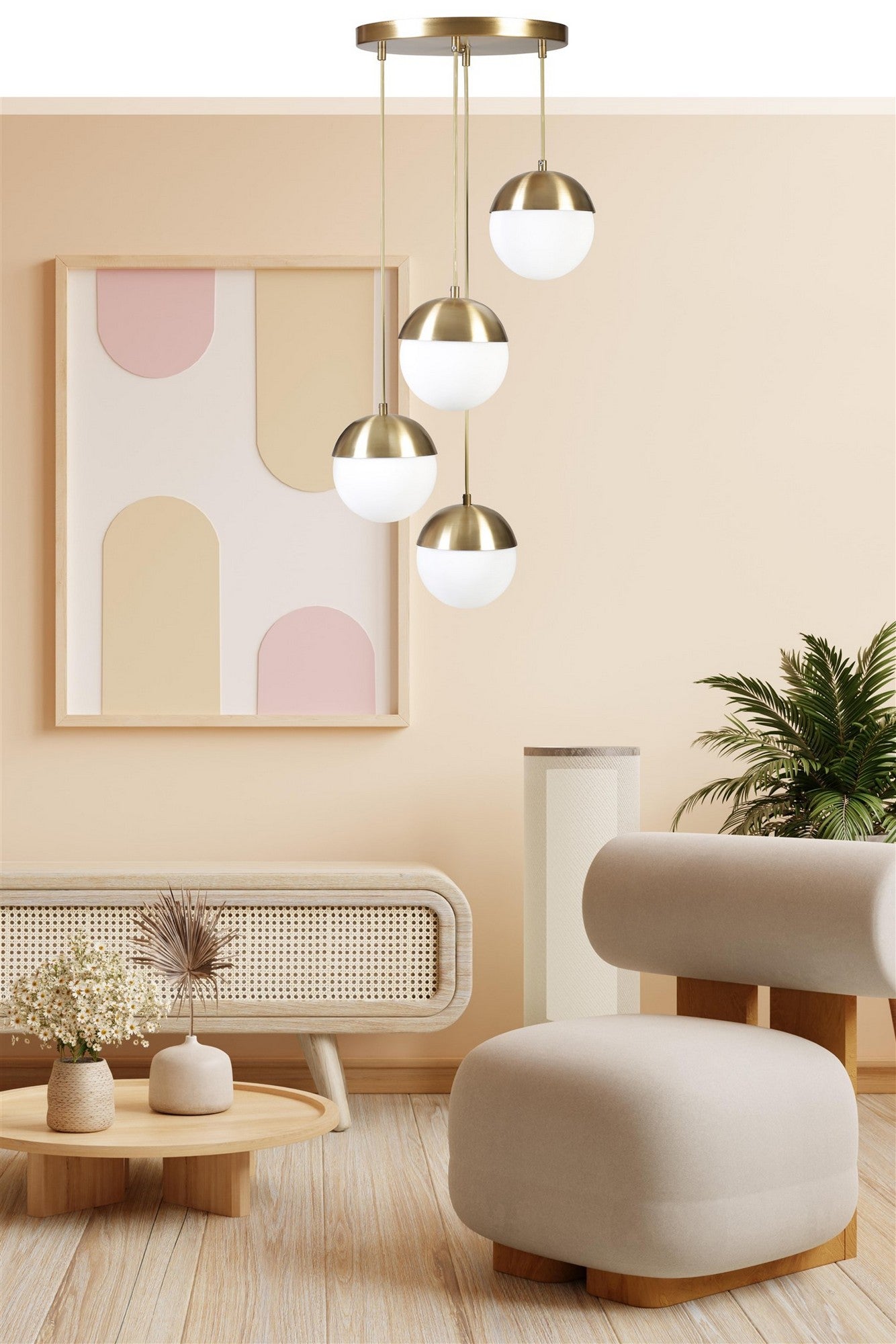 Candeeiro de Teto – 70 cm – Ouro e Branco – Metal