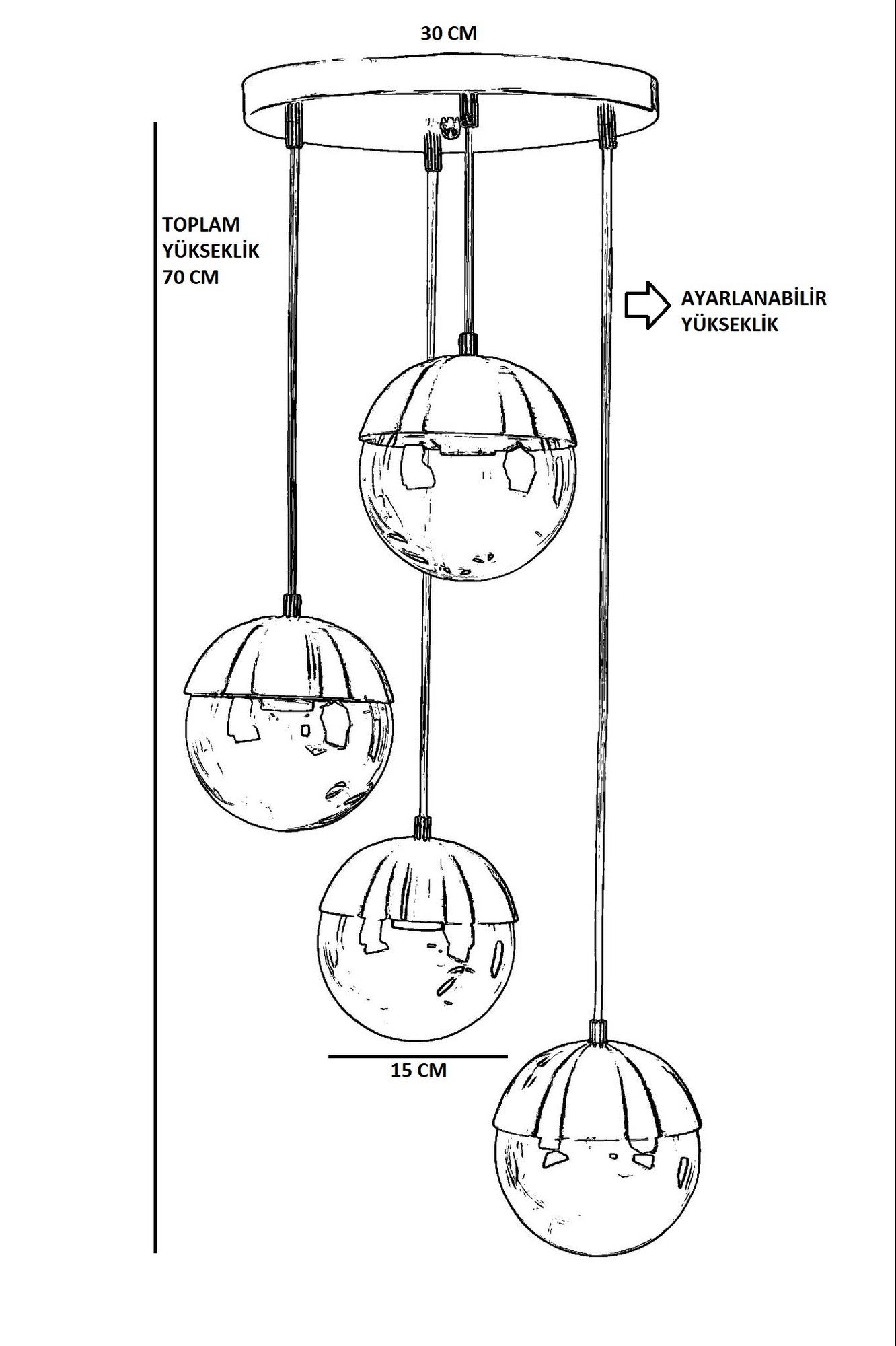 Candeeiro de Teto – 70 cm – Ouro e Branco – Metal