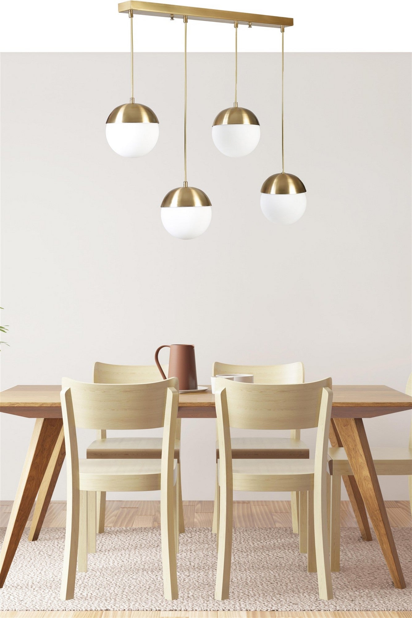 Candeeiro de Teto - 70 cm - Dourado e Branco - Metal