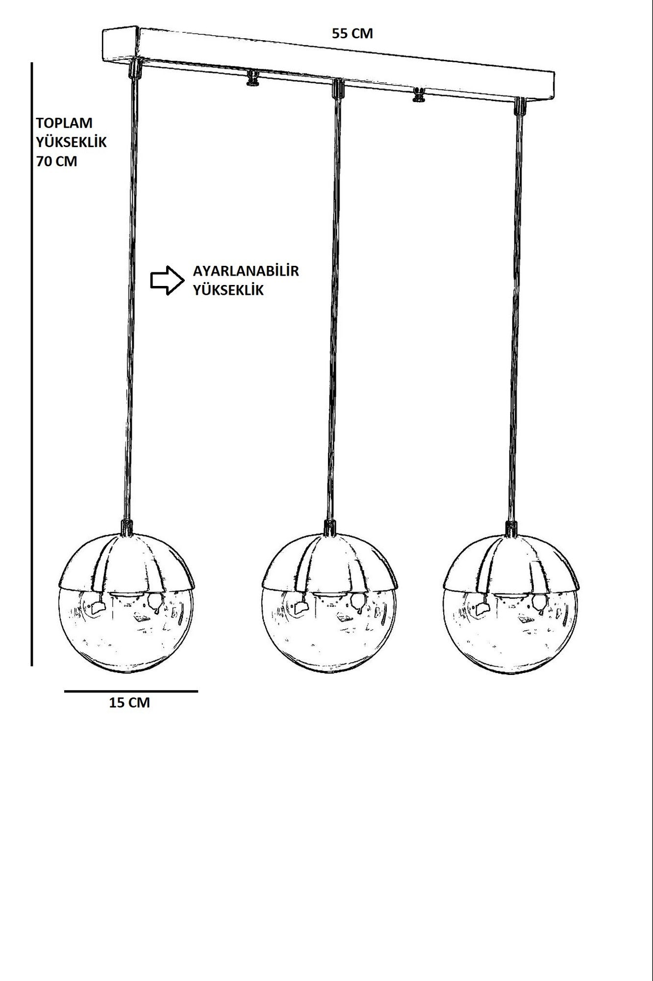 Candeeiro de Teto – 70 cm – Cinza escuro – Metal
