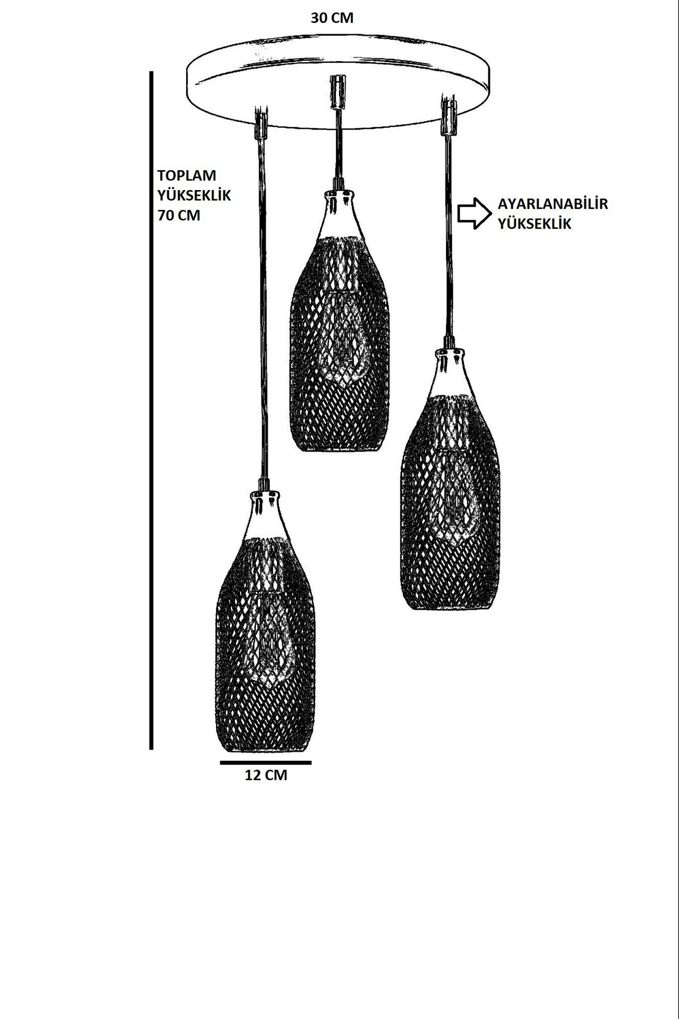 Candeeiro de Teto – 70 cm – Preto – Metal