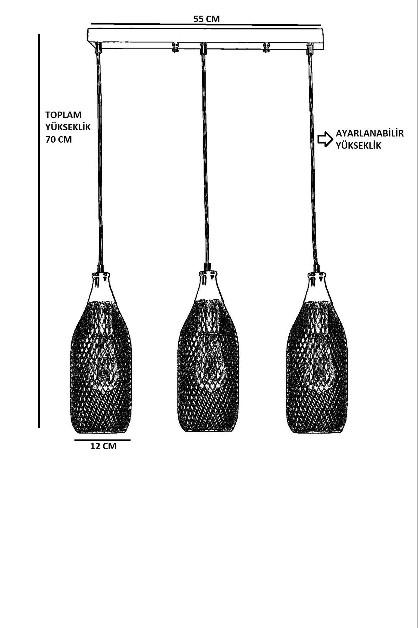 Candeeiro de Teto – 55 cm – Preto – Metal