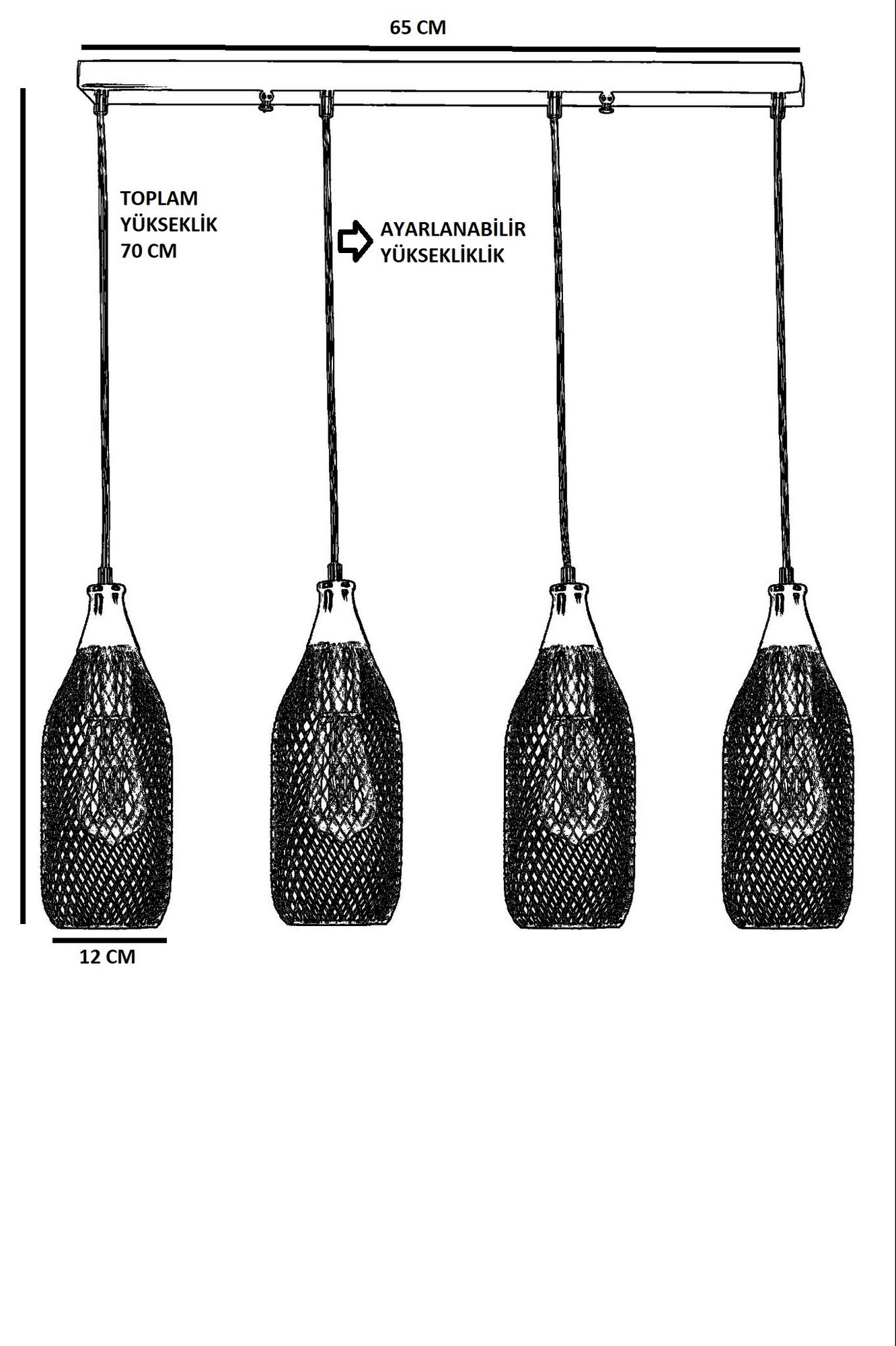 Candeeiro de Teto - 70 cm - Preto - Metal
