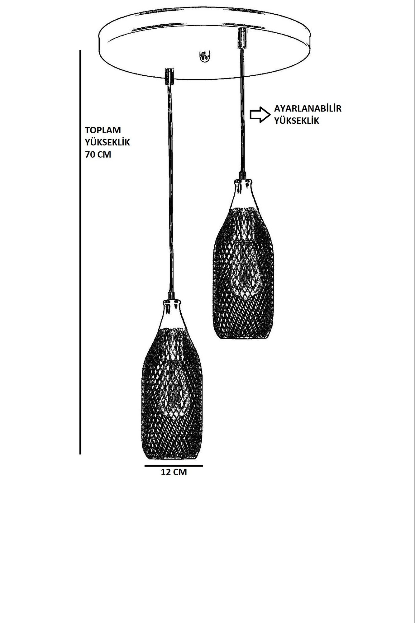 Candeeiro de Teto - 70 cm - Dourado - Metal