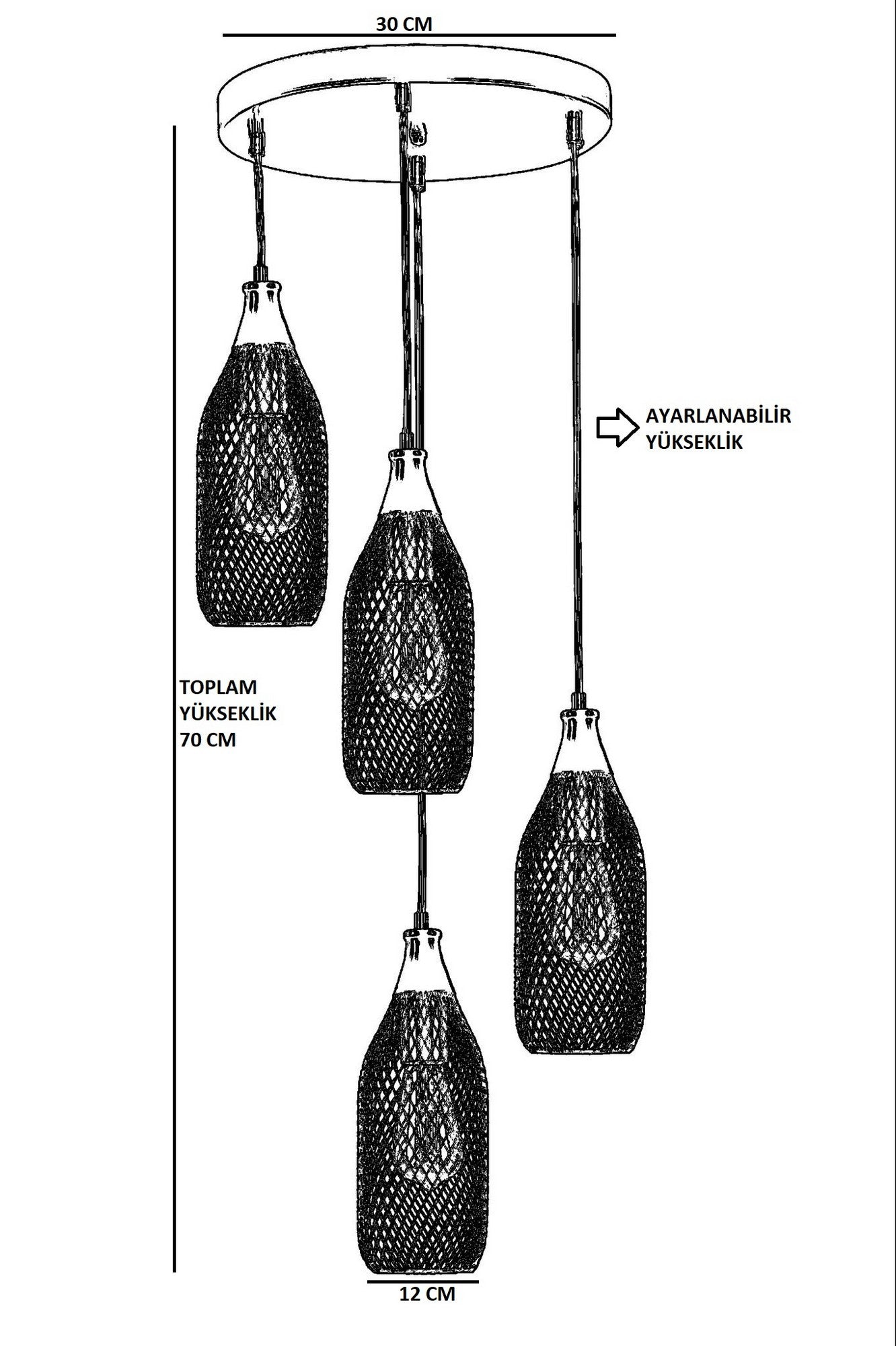 Candeeiro de Teto – 70 cm – Dourado – Metal