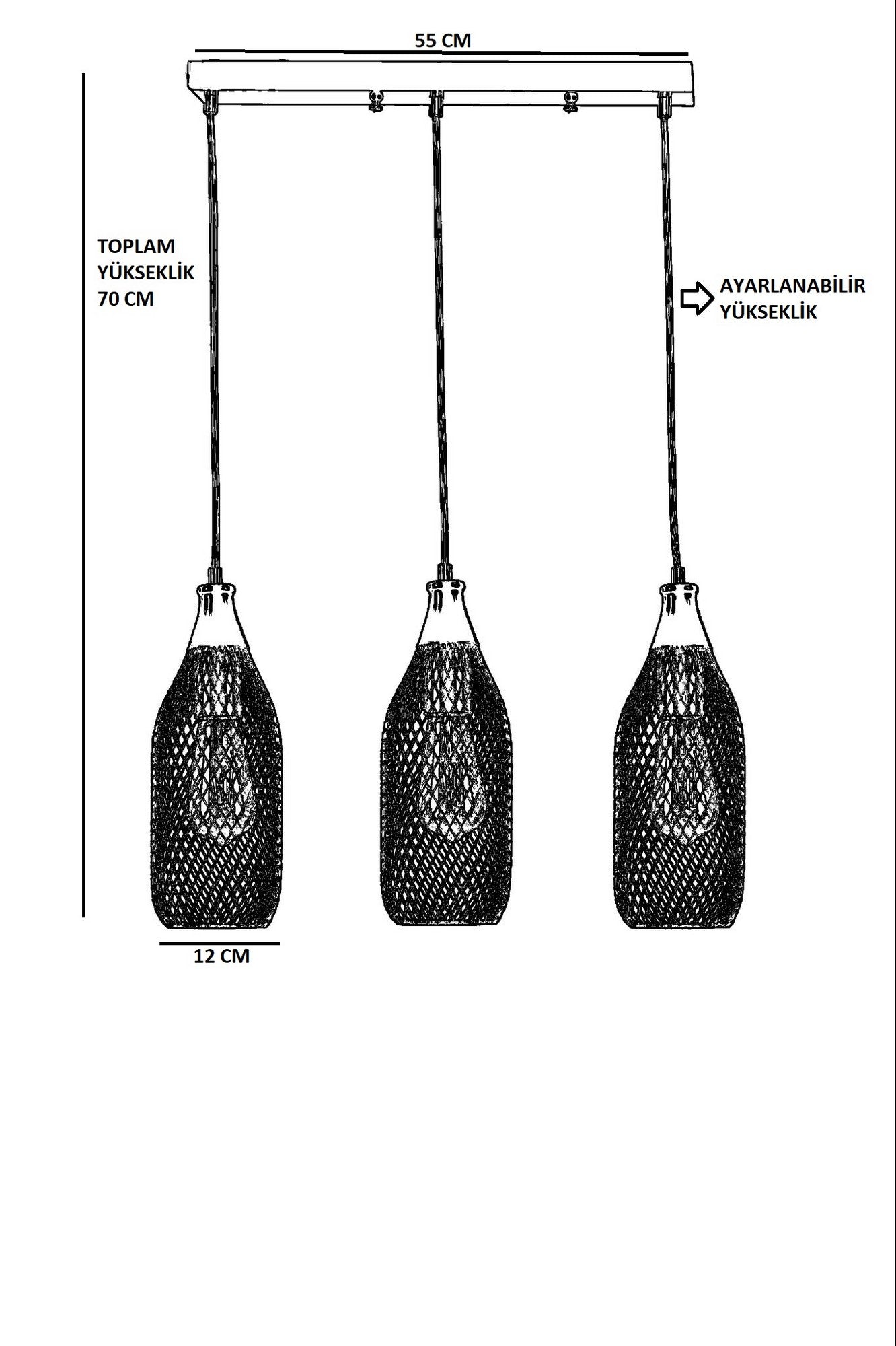 Candeeiro de Teto - Altura ajustável - Dourado - Metal