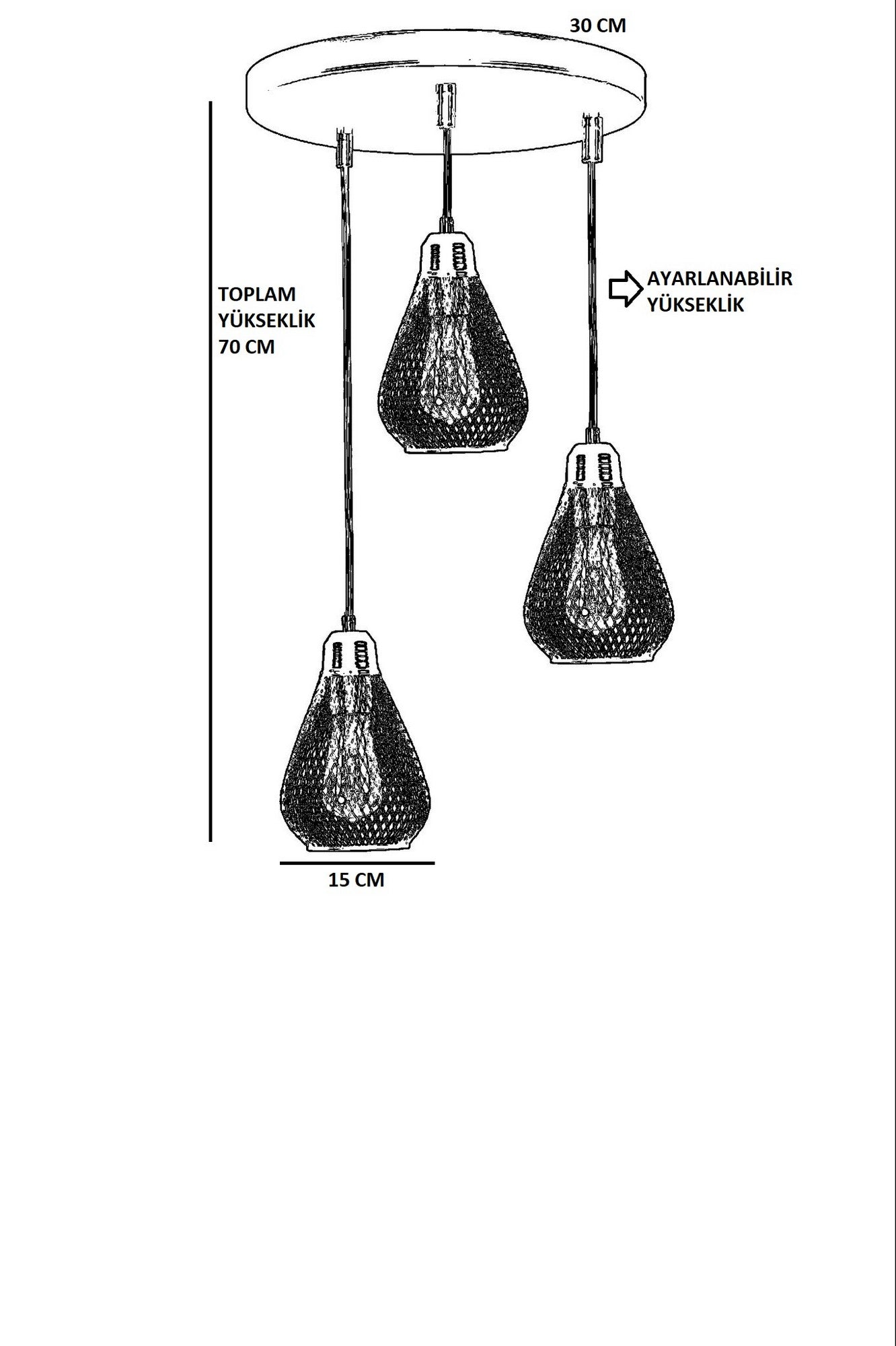 Candeeiro de Teto - 70 cm - Preto e Dourado - Metal