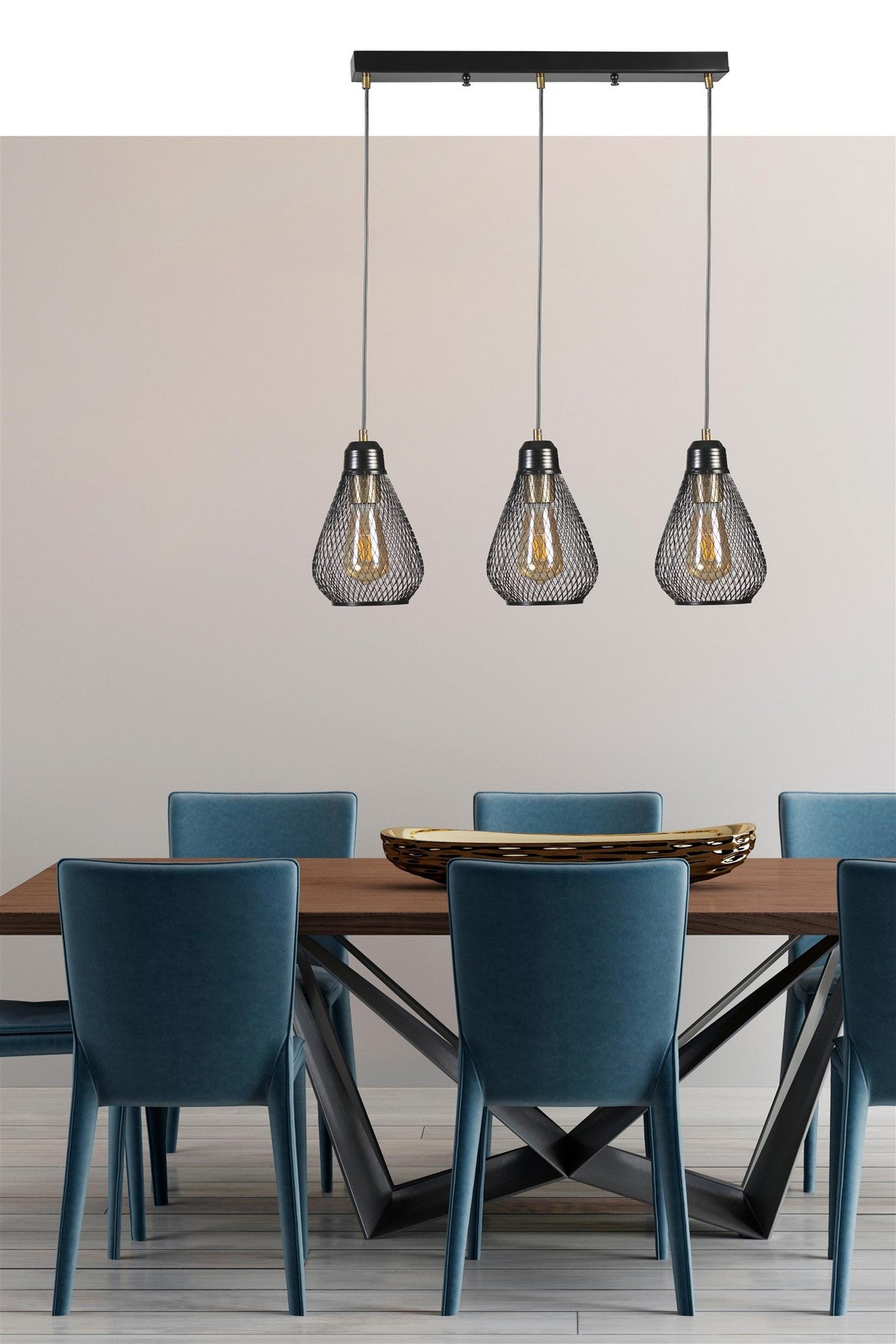 Candeeiro de Teto – 70 cm – Preto e Dourado – Metal