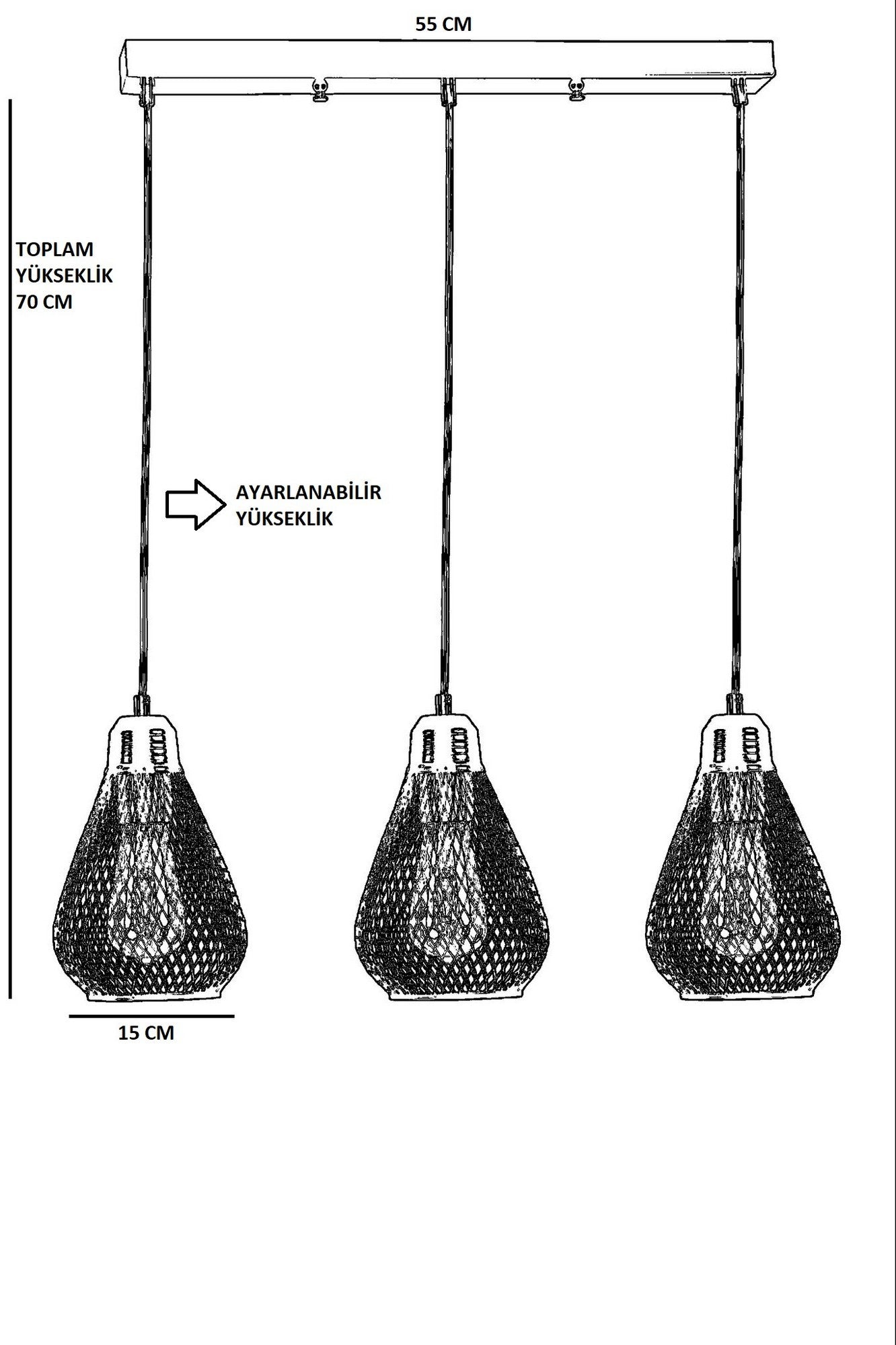 Candeeiro de Teto – 70 cm – Preto e Dourado – Metal