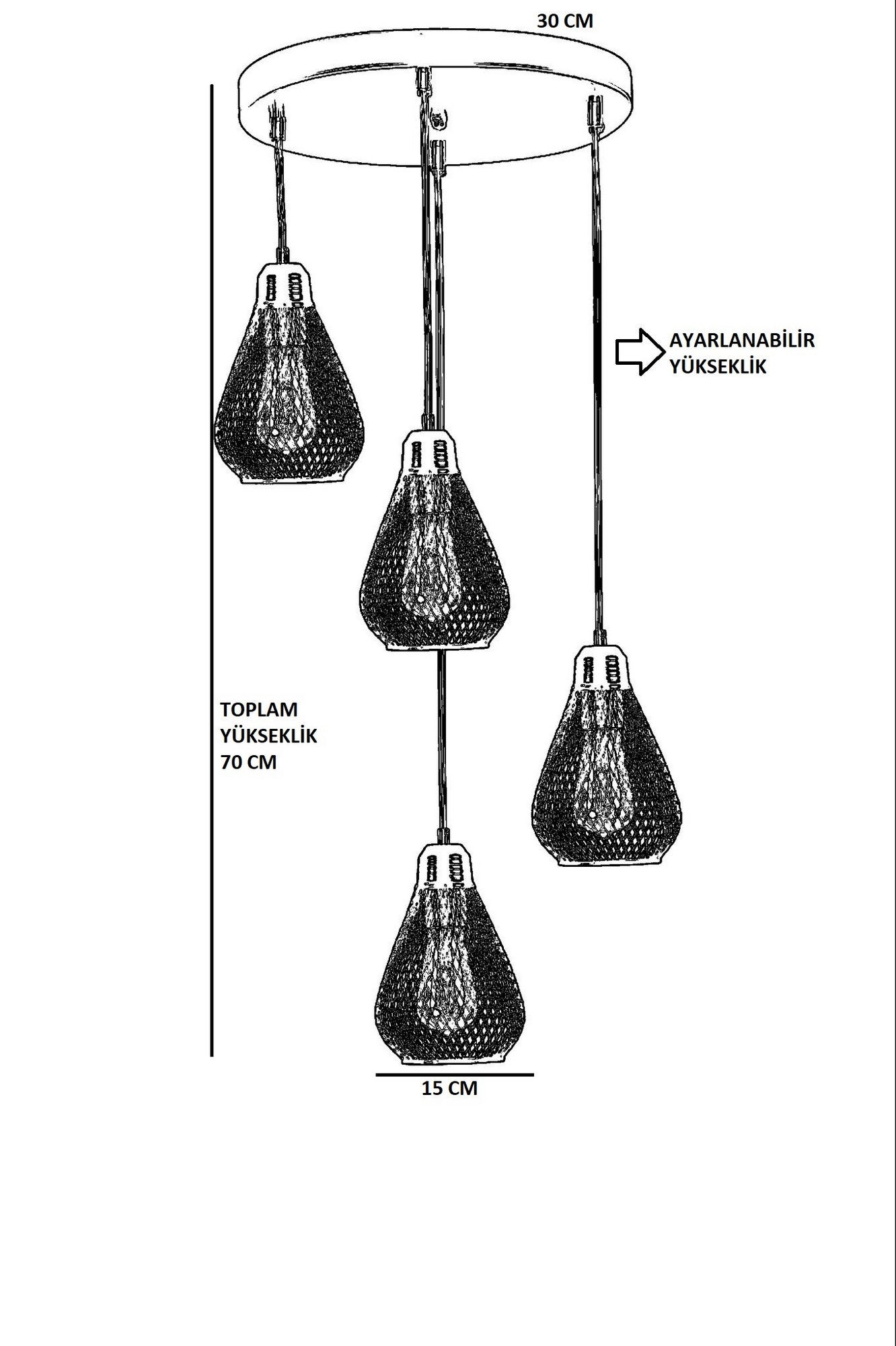 Candeeiro de Teto - 70 cm - Dourado - Metal