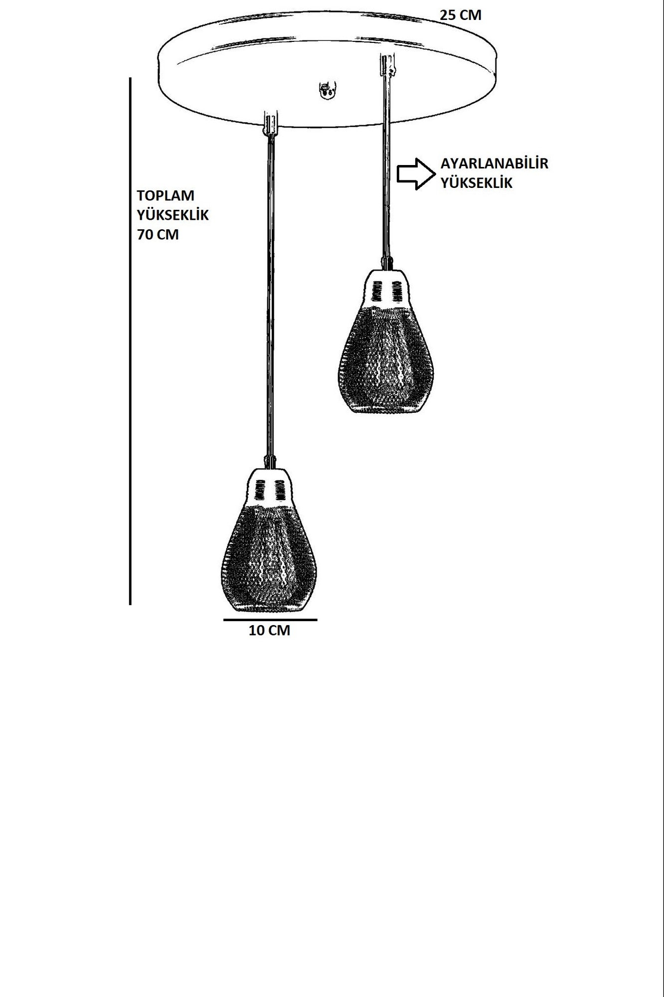 Candeeiro de Teto – 70 cm – Preto – Metálico