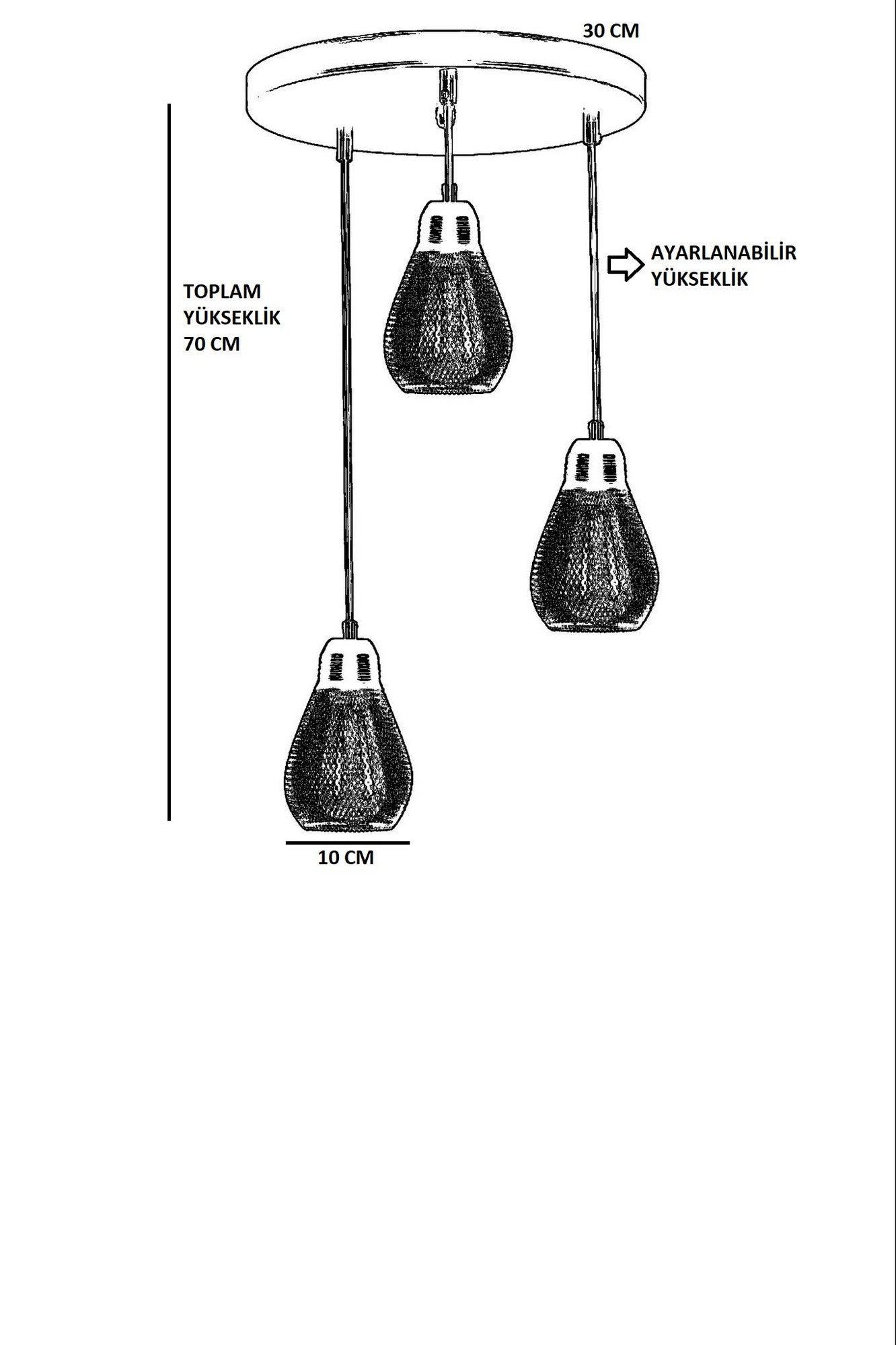 Candeeiro de Teto – 70 cm – Preto – Metal