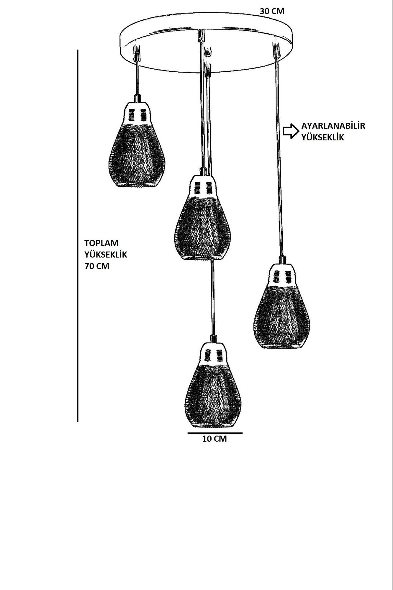Candeeiro de Teto – 70 cm – Preto – Metal