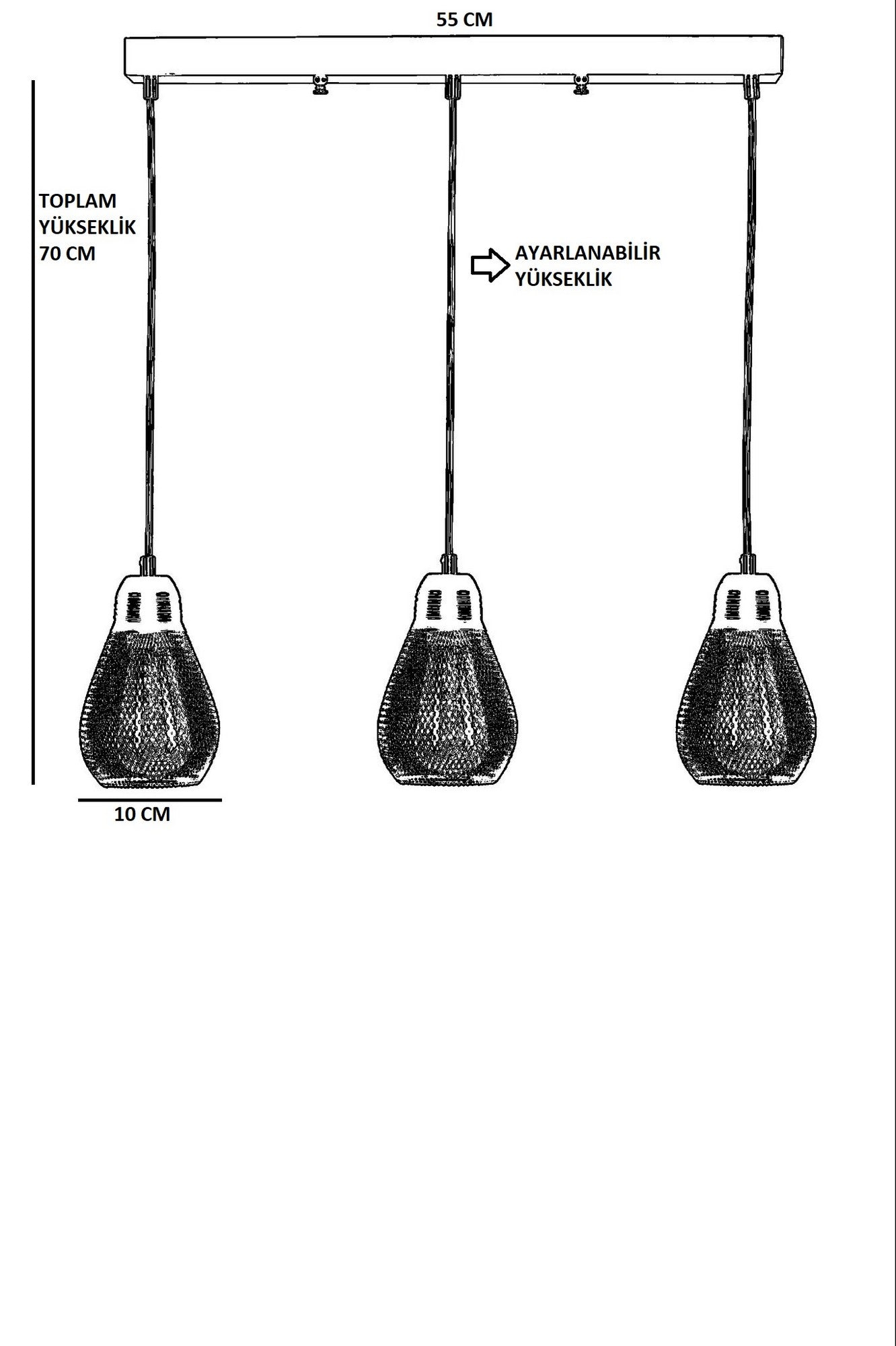 Candeeiro de Teto – 55 cm – Preto – Metal